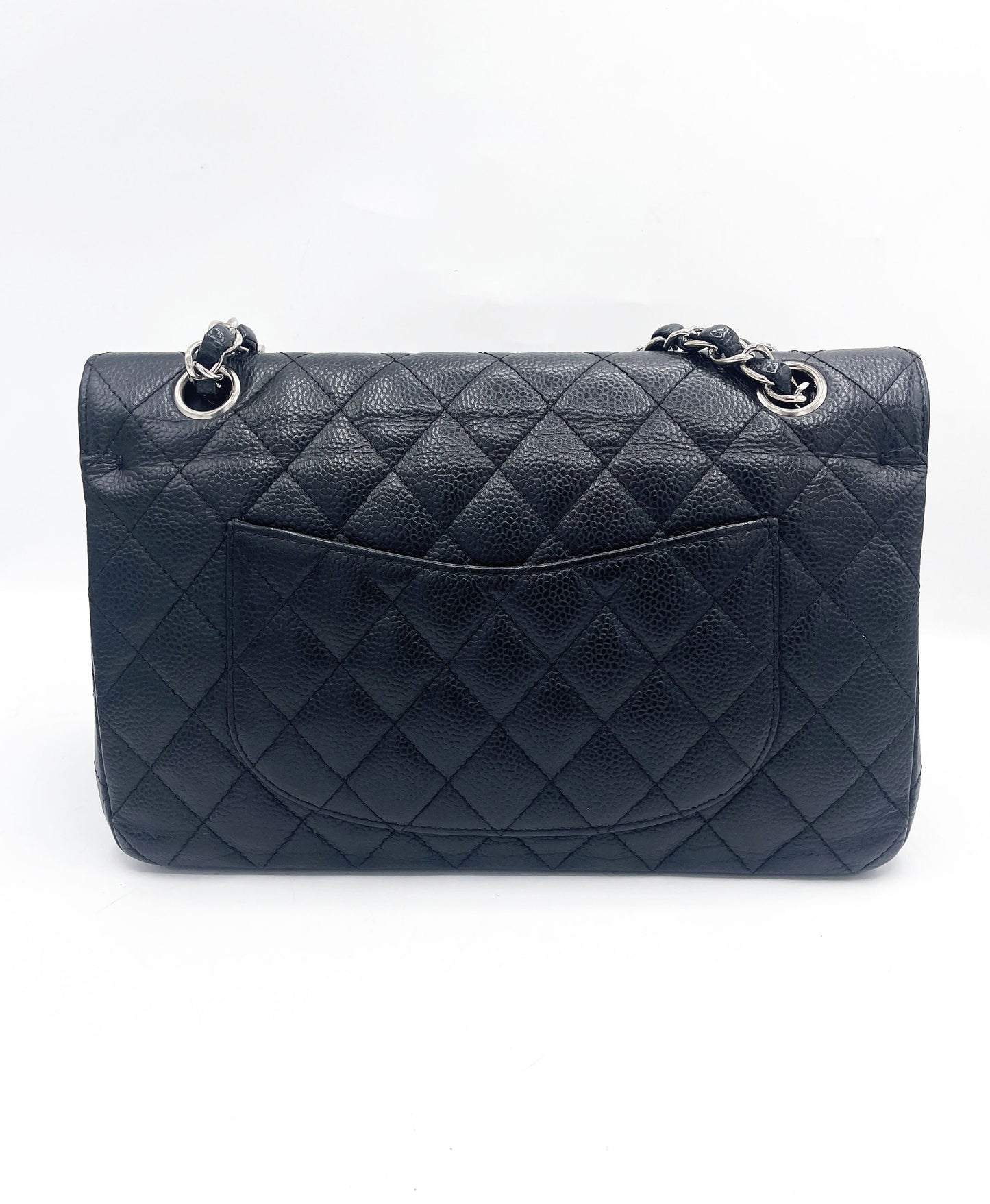 Sac Chanel Classique veau grainé & métal argenté noir - Soline