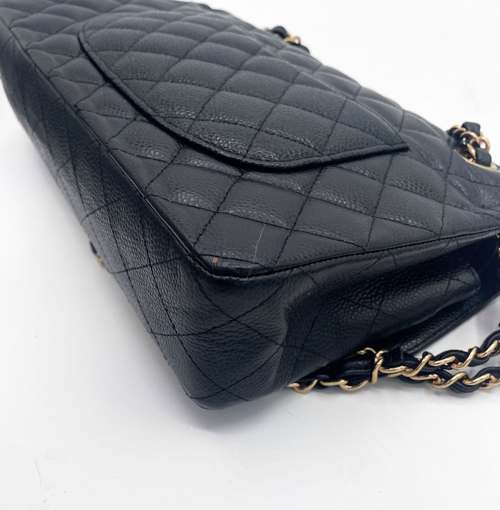 Sac Chanel Classique veau grainé & métal doré noir - Soline