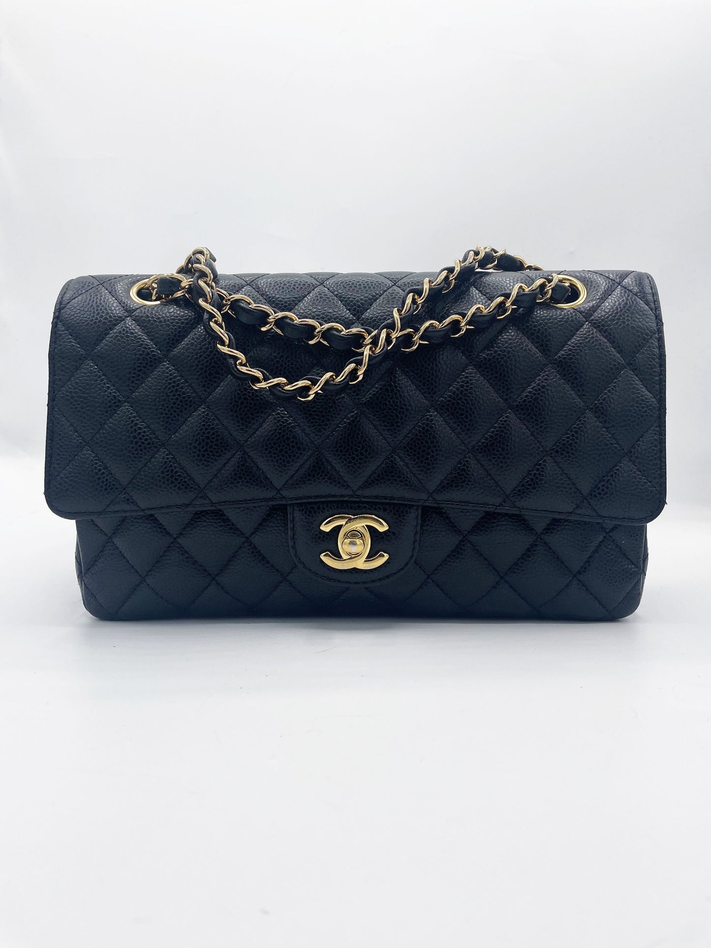 Sac Chanel Classique veau grainé & métal doré noir - Soline