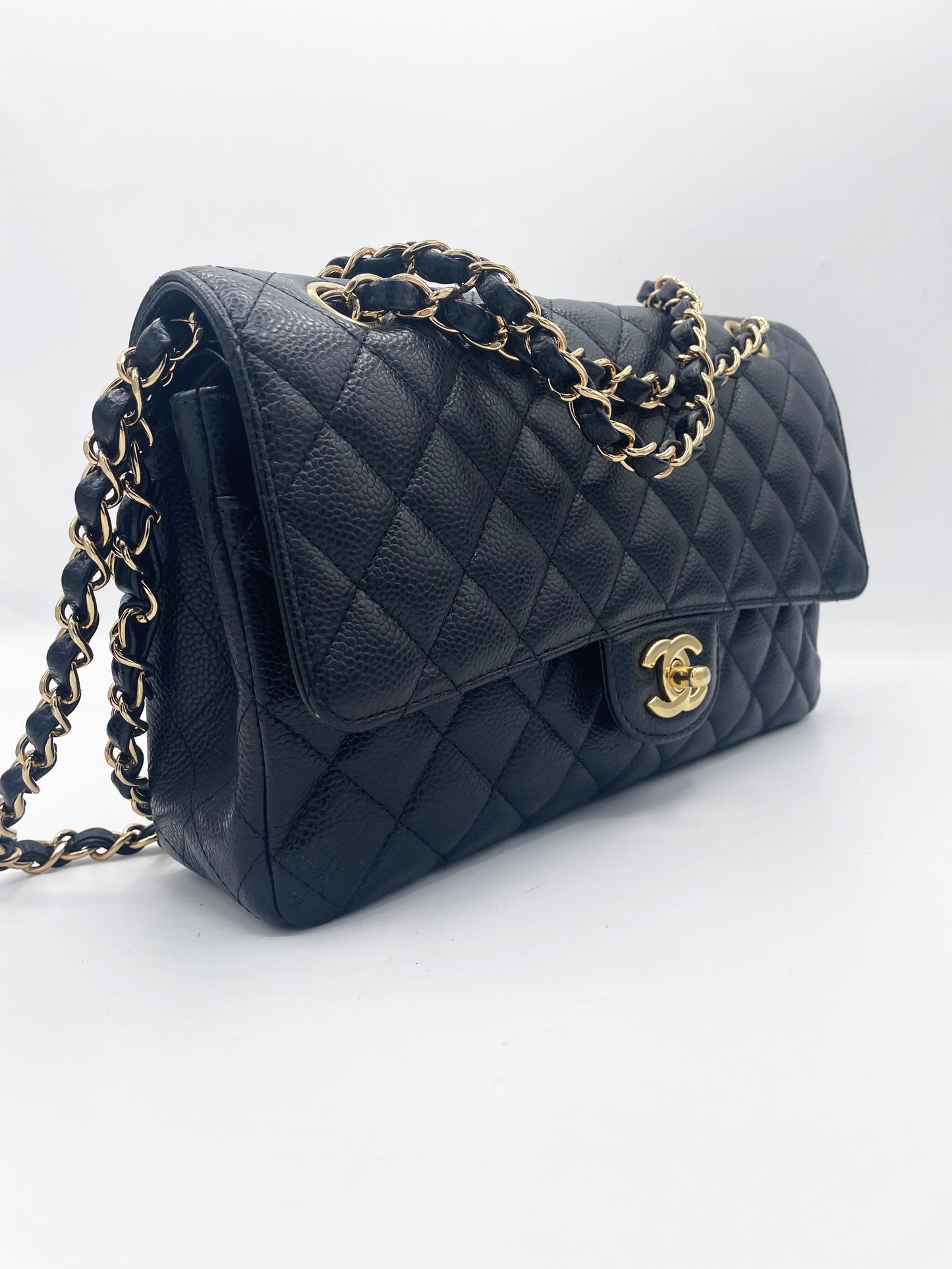 Sac Chanel Classique veau grainé & métal doré noir - Soline