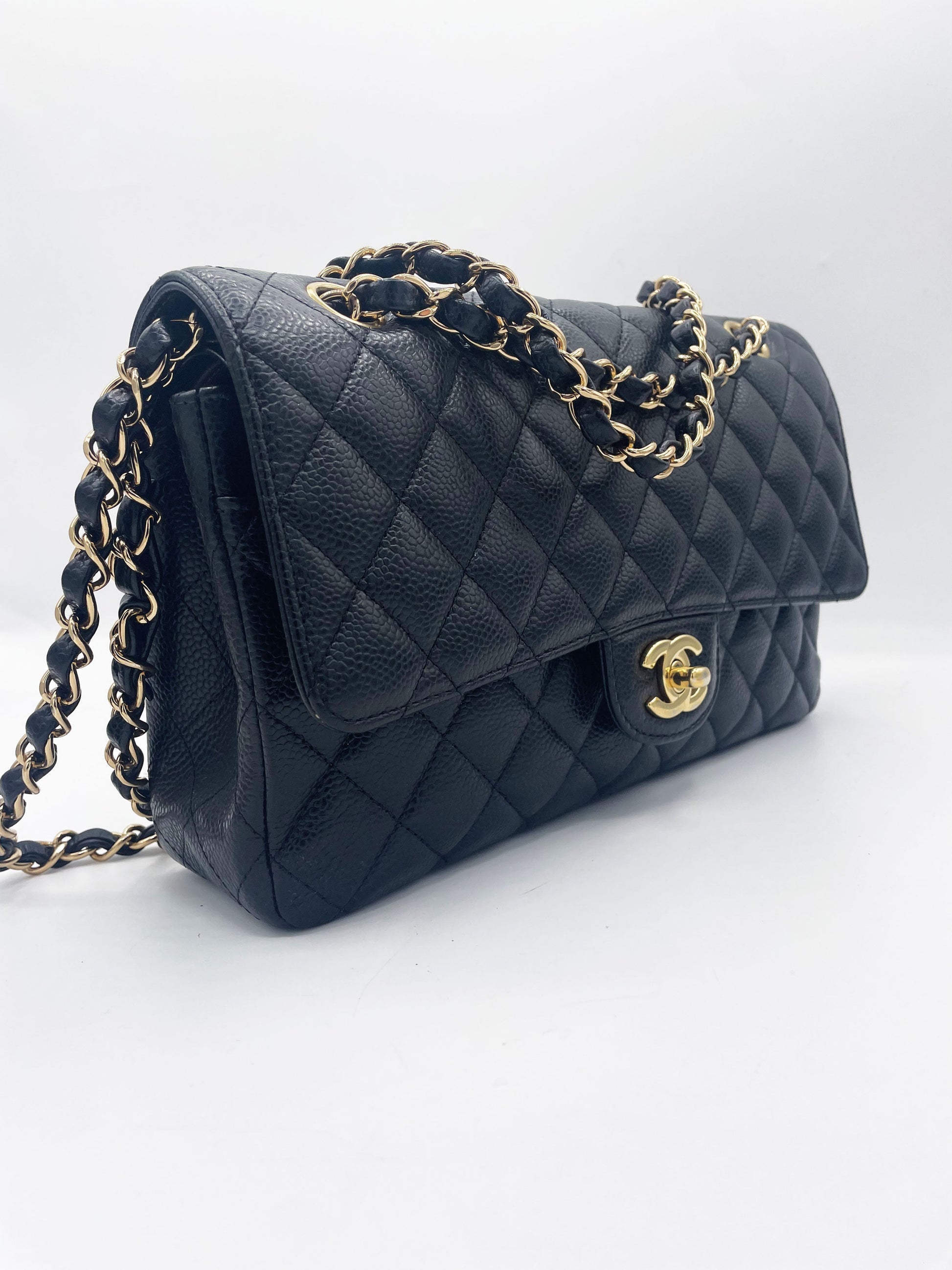 Sac Chanel Classique veau grainé & métal doré noir - Soline