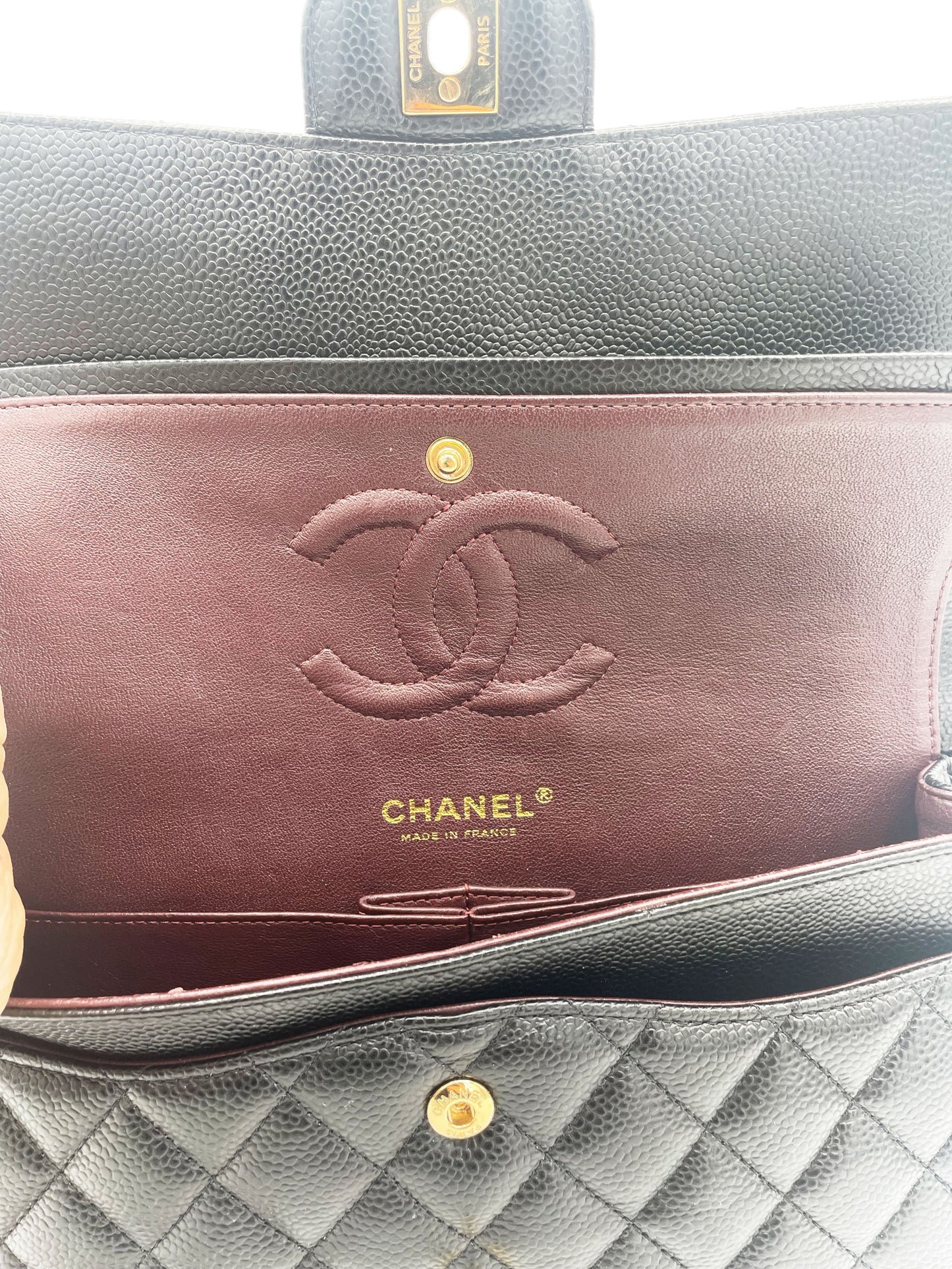Sac Chanel Classique veau grainé & métal doré noir - Soline