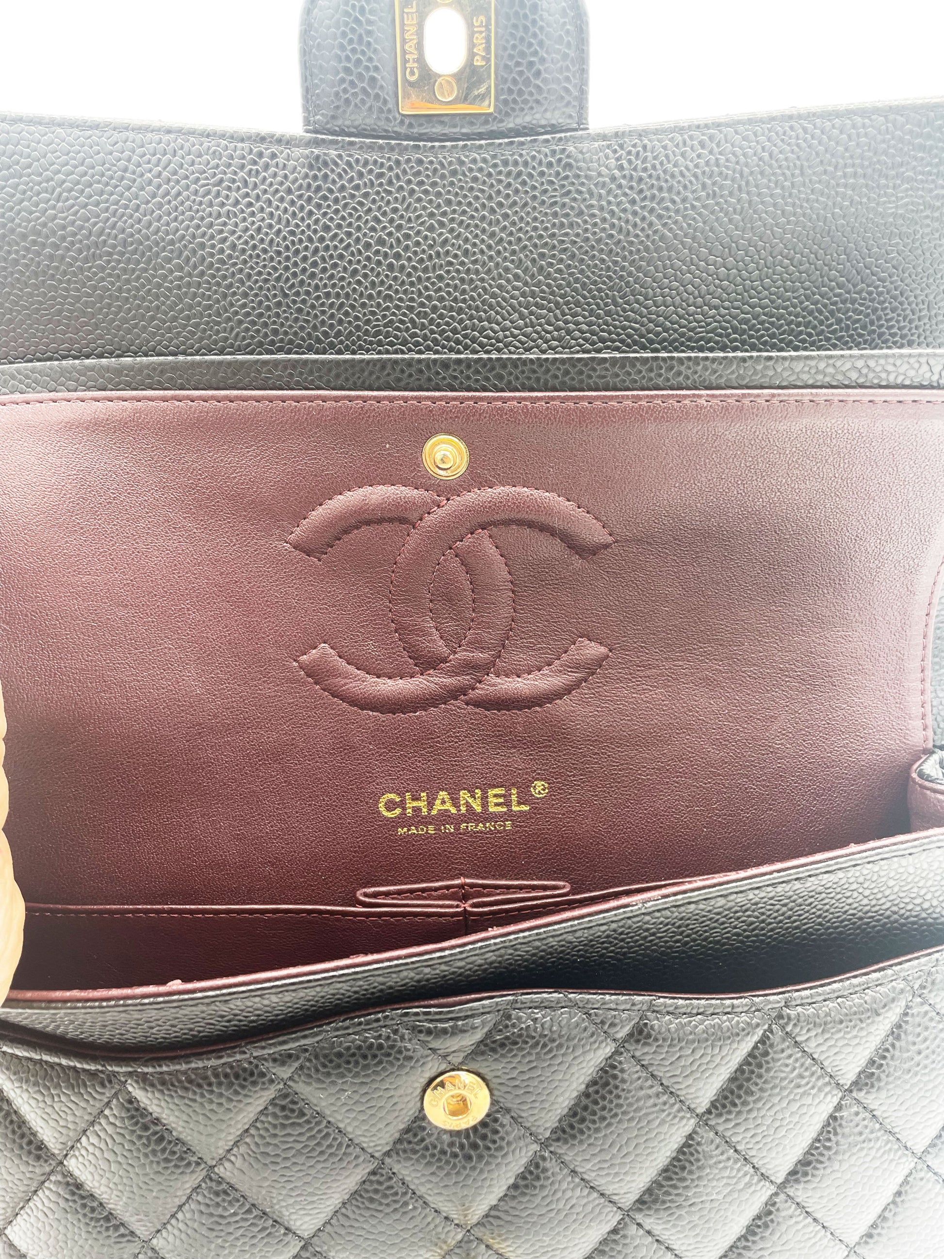 Sac Chanel Classique veau grainé & métal doré noir - Soline