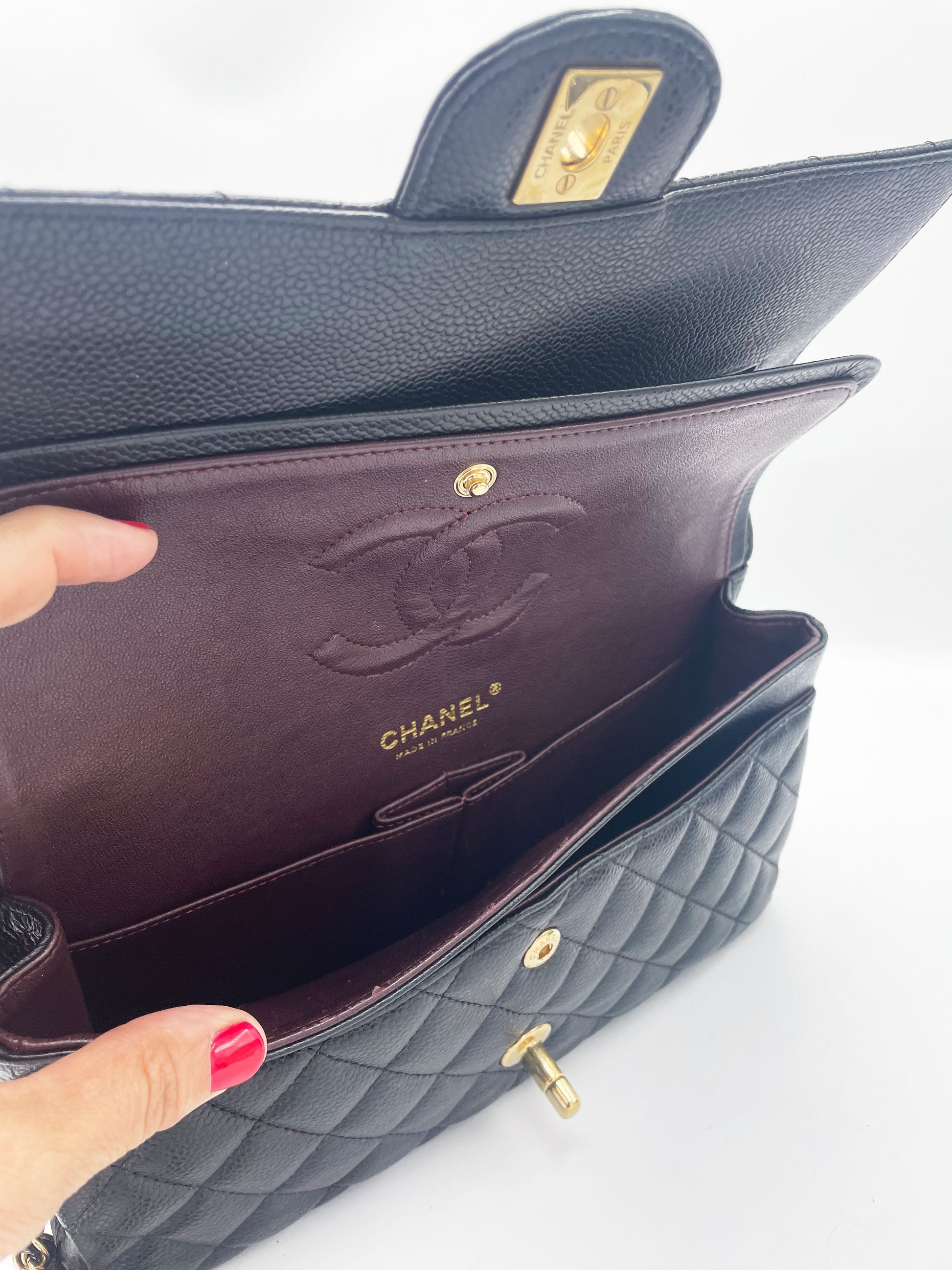 Sac Chanel Classique veau grainé & métal doré noir - Soline
