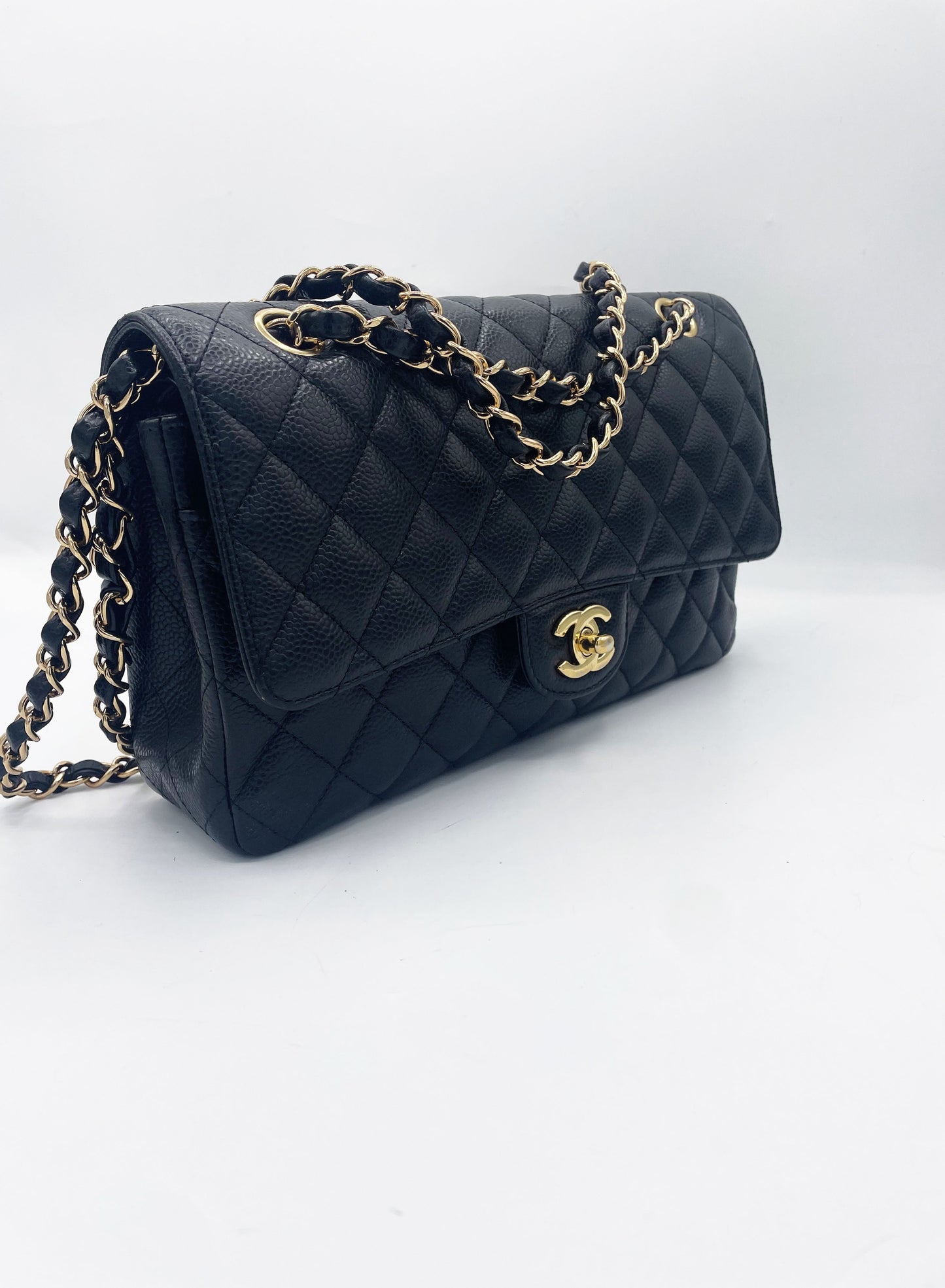 Sac Chanel Classique veau grainé & métal doré noir - Soline