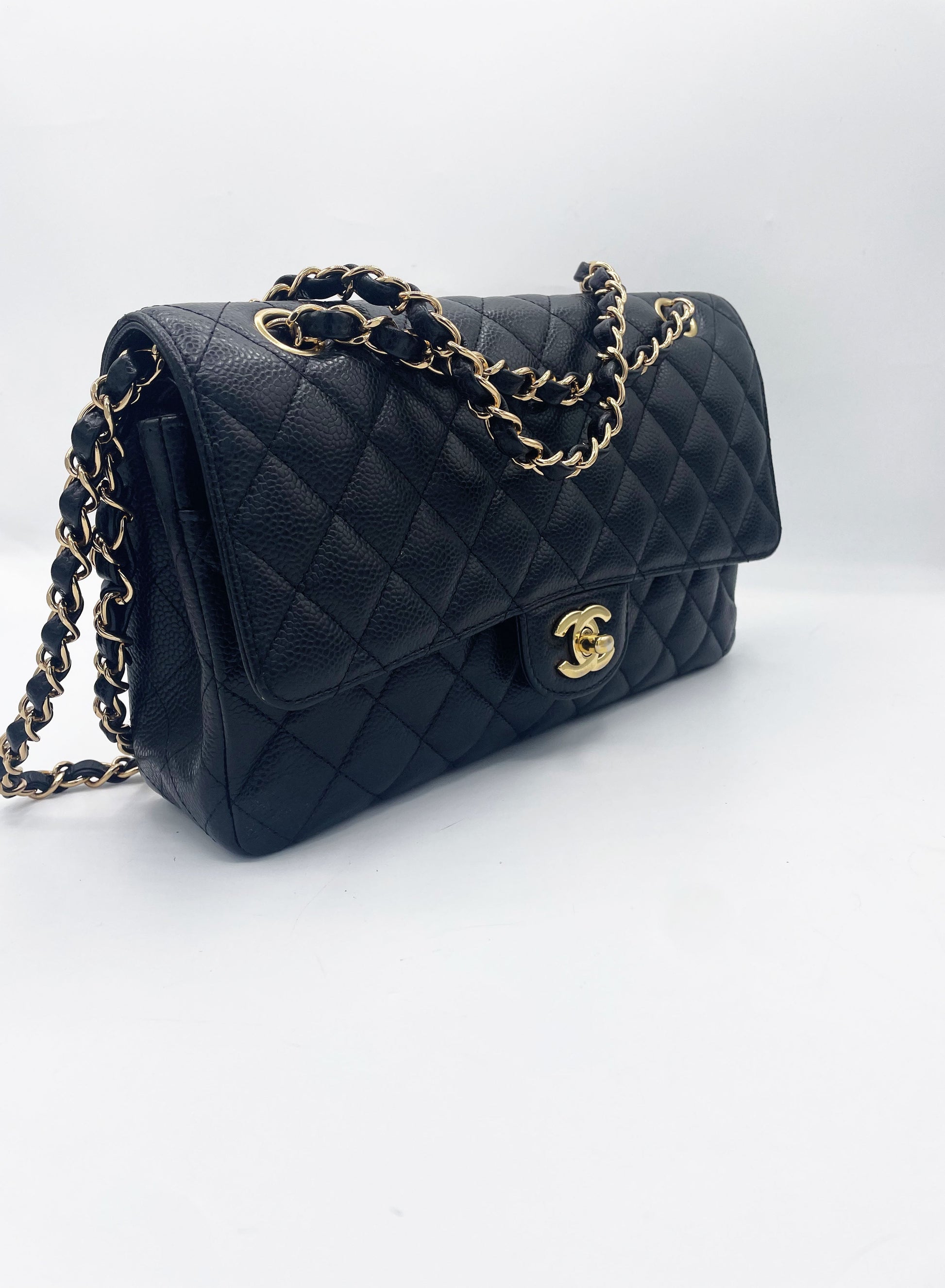 Sac Chanel Classique veau grainé & métal doré noir - Soline