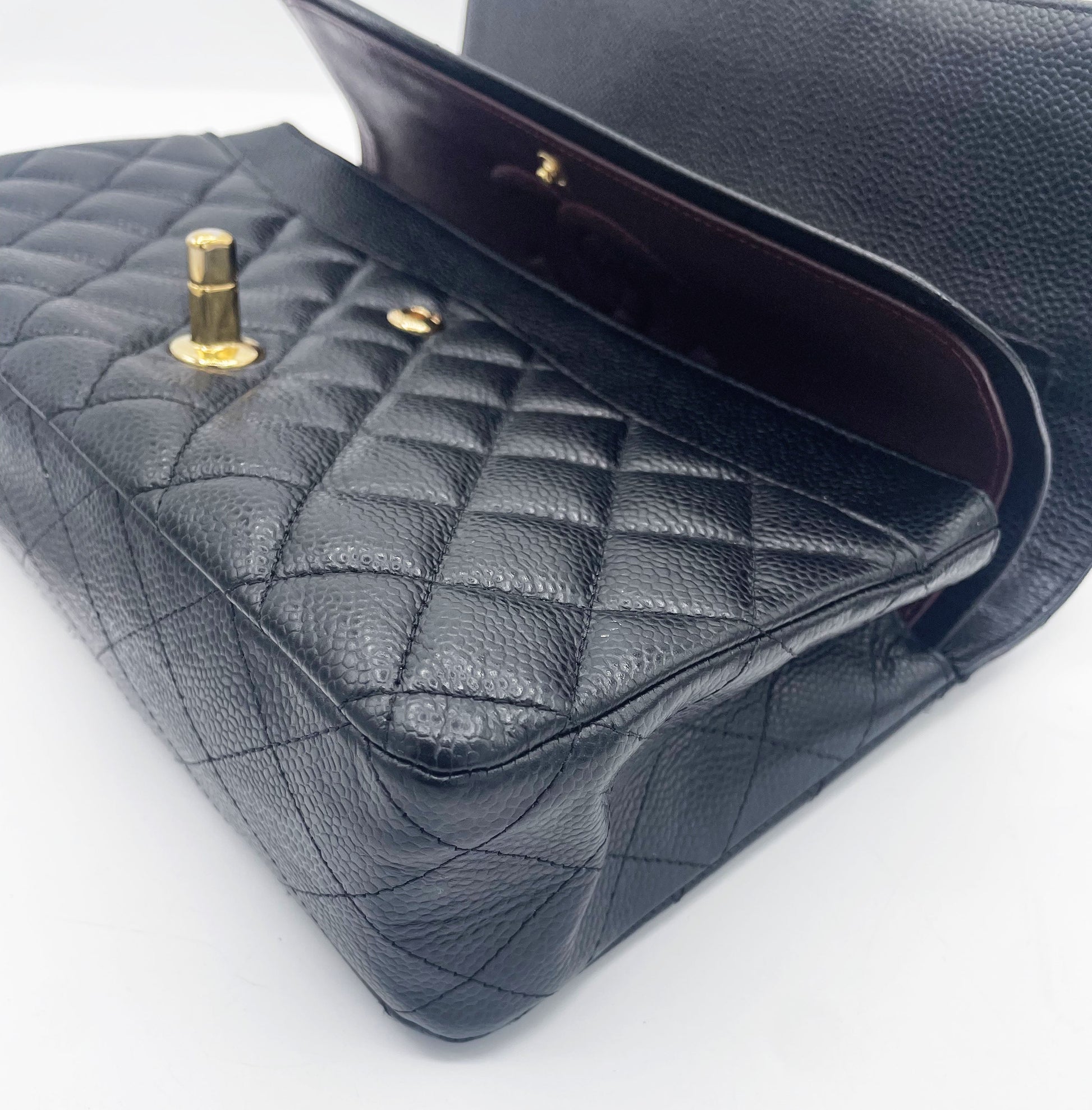Sac Chanel Classique veau grainé & métal doré noir - Soline