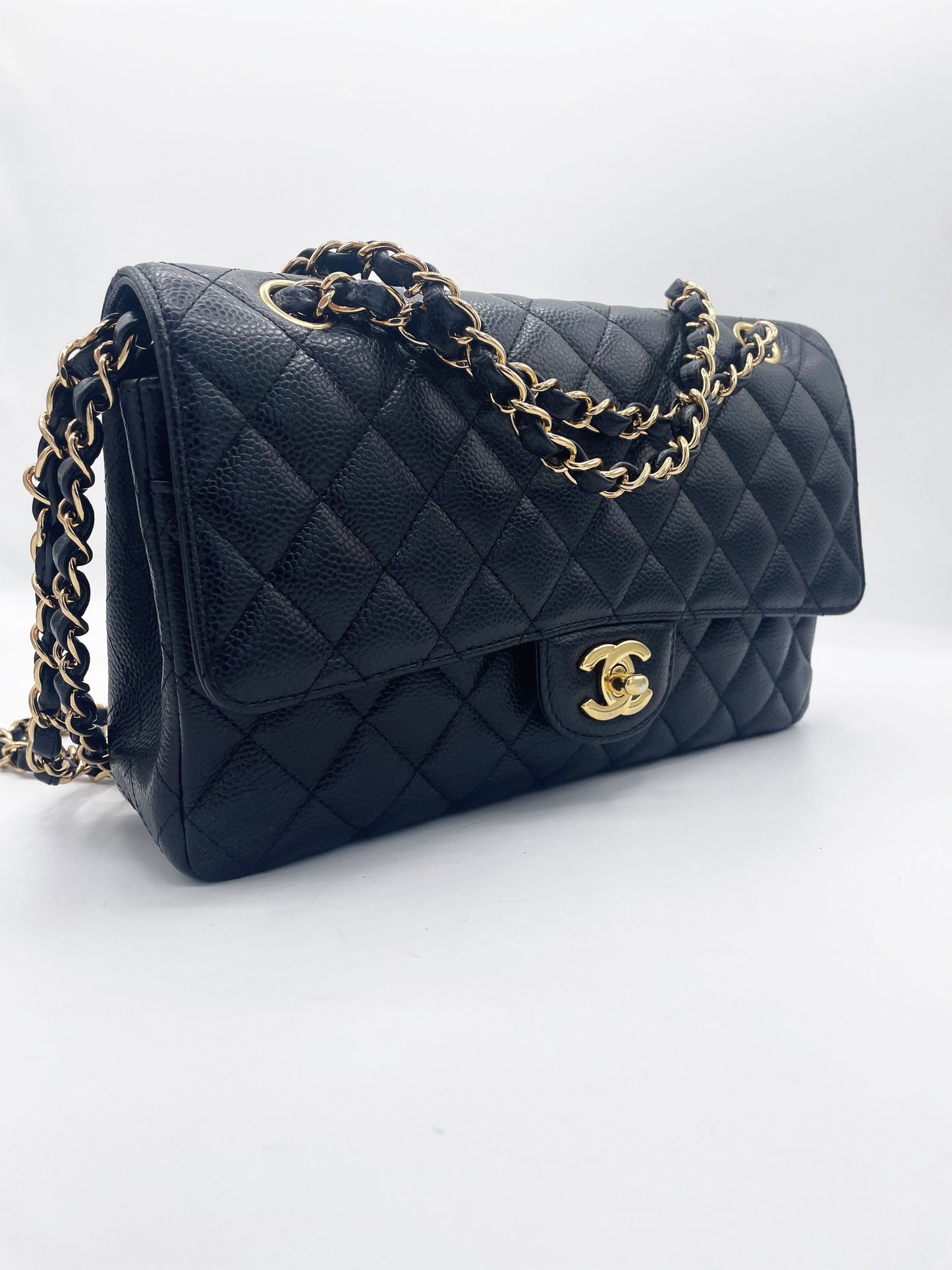 Sac Chanel Classique veau grainé & métal doré noir - Soline