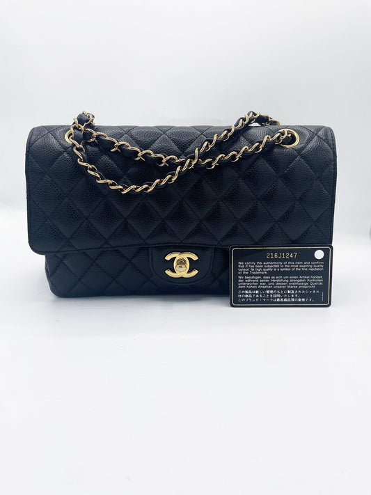 Sac Chanel Classique veau grainé & métal doré noir - Soline