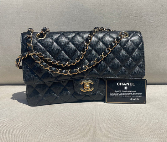 Sac Chanel Classique veau grainé noir & métal doré - Soline