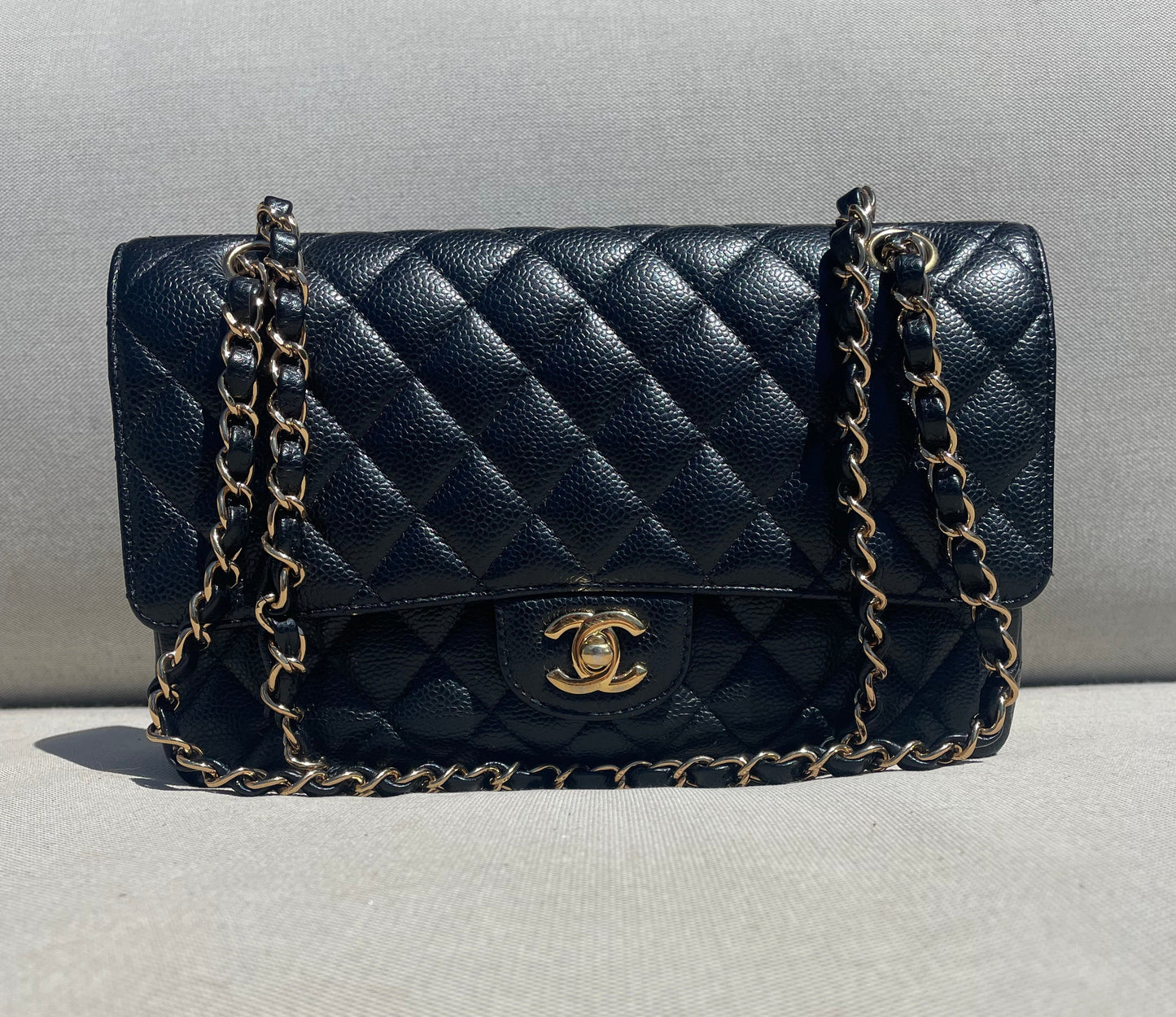 Sac Chanel Classique veau grainé noir & métal doré - Soline