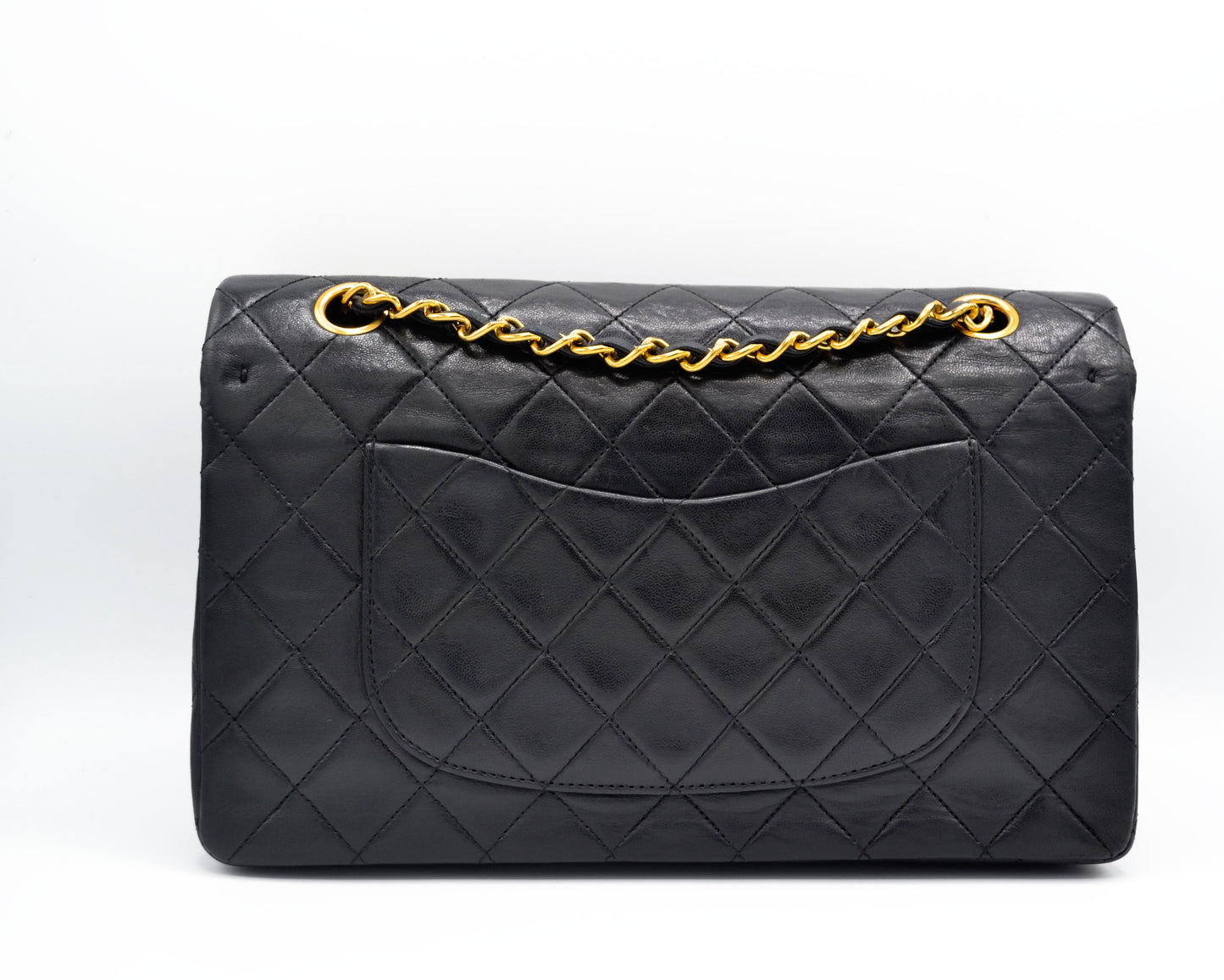 Sac Classique Médium double rabat 25 cm en cuir Noir - Soline