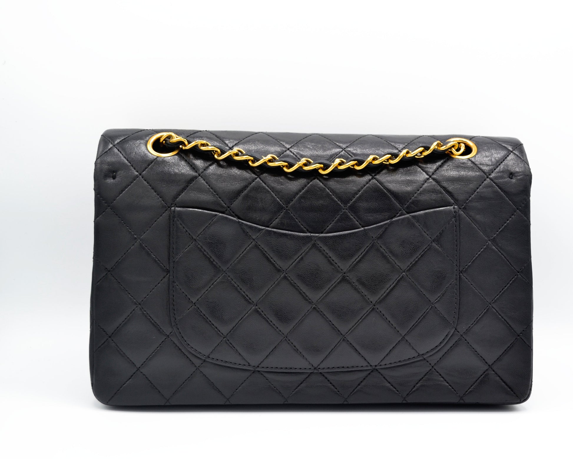 Sac Classique Médium double rabat 25 cm en cuir Noir - Soline
