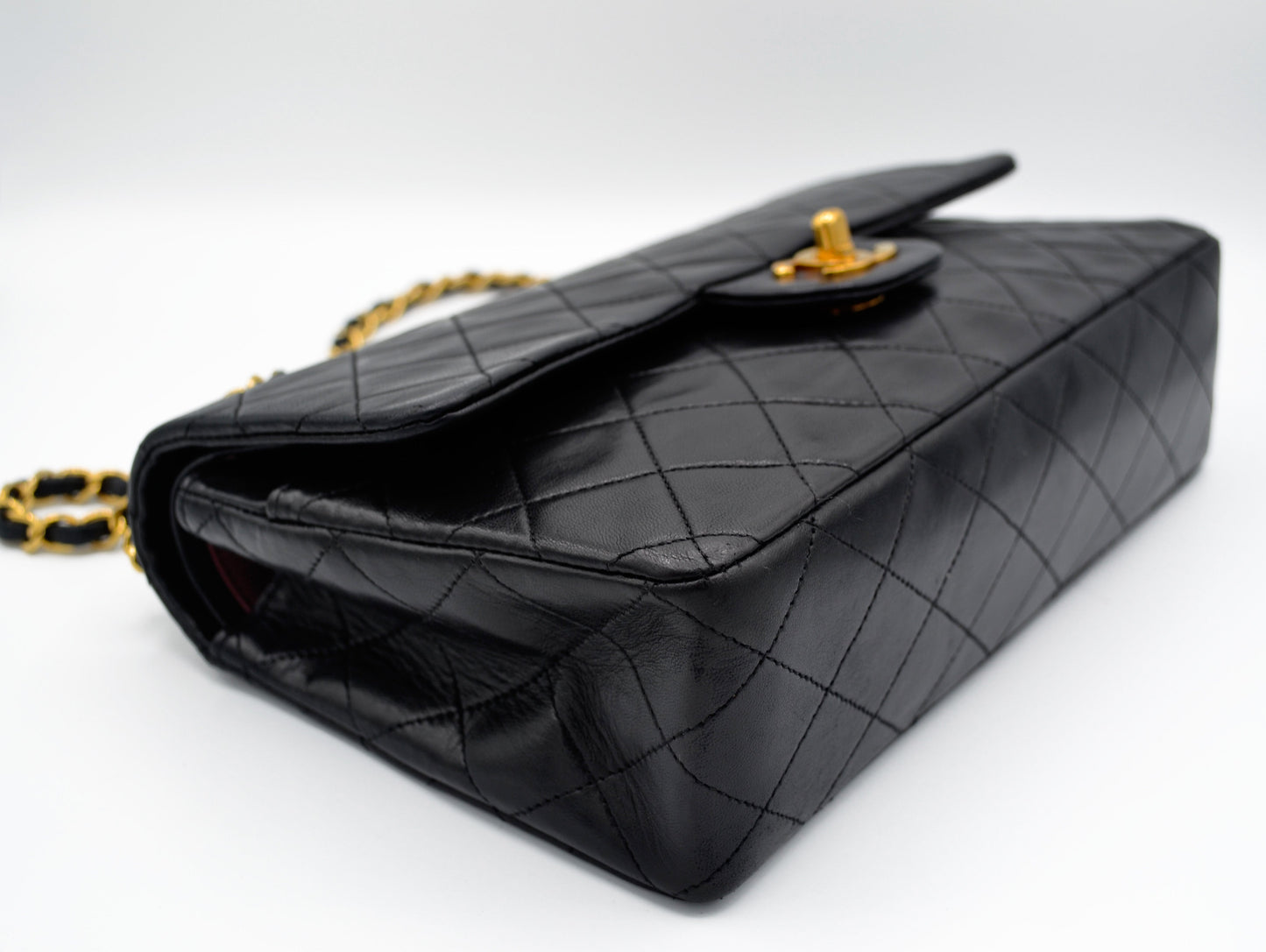 Sac Classique Médium double rabat 25 cm en cuir Noir - Soline