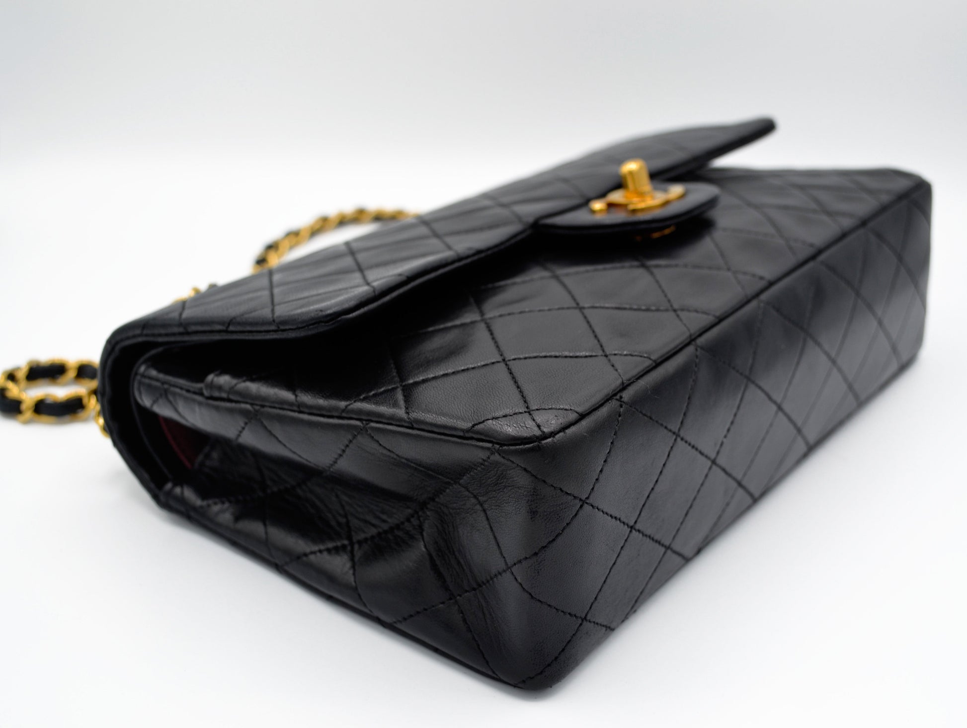 Sac Classique Médium double rabat 25 cm en cuir Noir - Soline