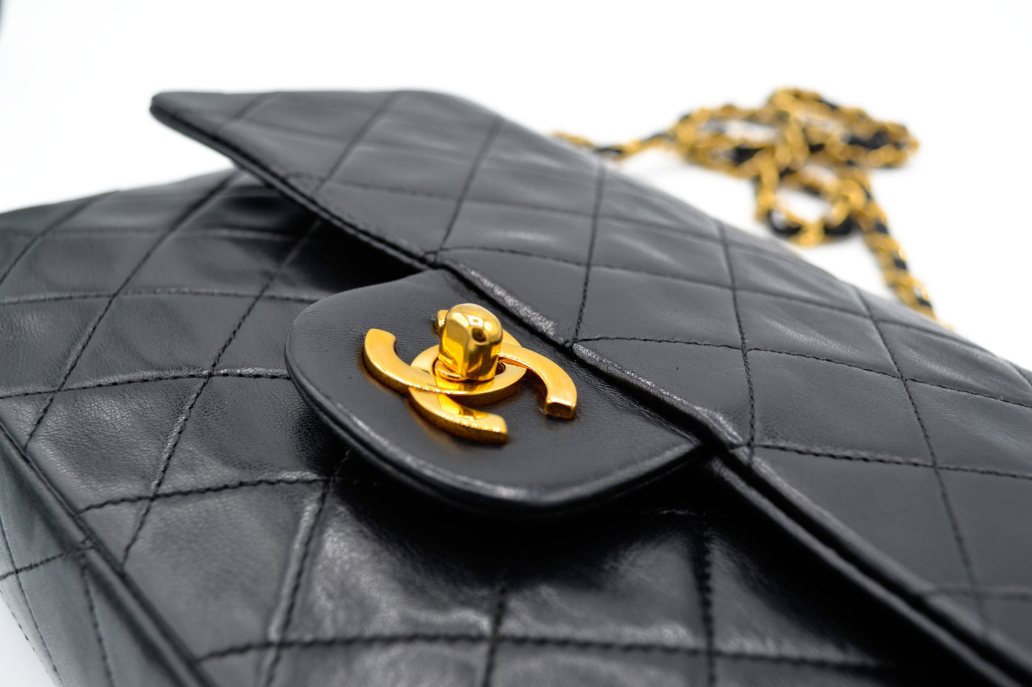 Sac Classique Médium double rabat 25 cm en cuir Noir - Soline