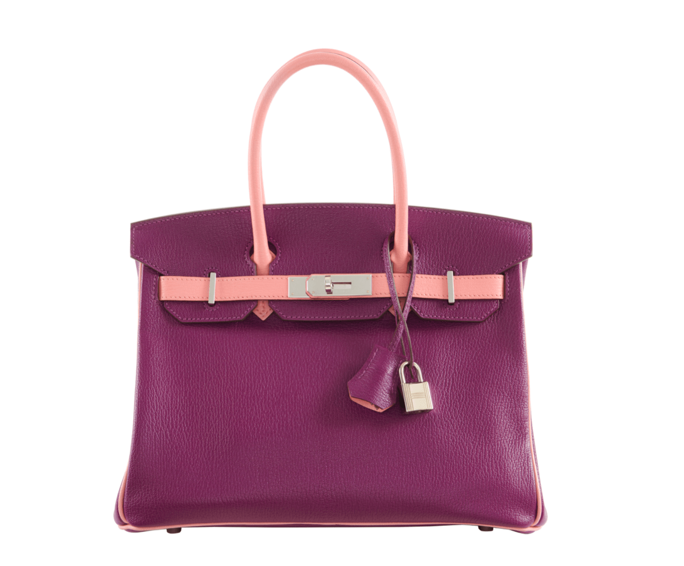 SAC HERMES BIRKIN 30 CM EN CUIR DE CHEVRE ROSE ET VIOLET ANEMONE - Soline