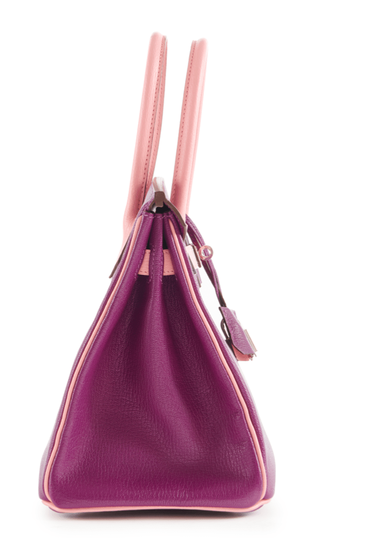 SAC HERMES BIRKIN 30 CM EN CUIR DE CHEVRE ROSE ET VIOLET ANEMONE - Soline