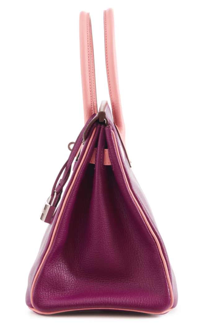SAC HERMES BIRKIN 30 CM EN CUIR DE CHEVRE ROSE ET VIOLET ANEMONE - Soline