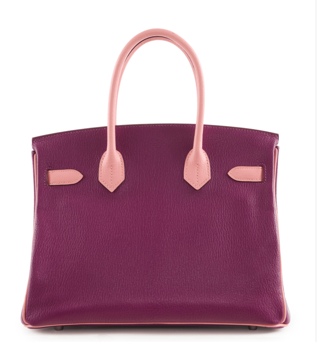 SAC HERMES BIRKIN 30 CM EN CUIR DE CHEVRE ROSE ET VIOLET ANEMONE - Soline