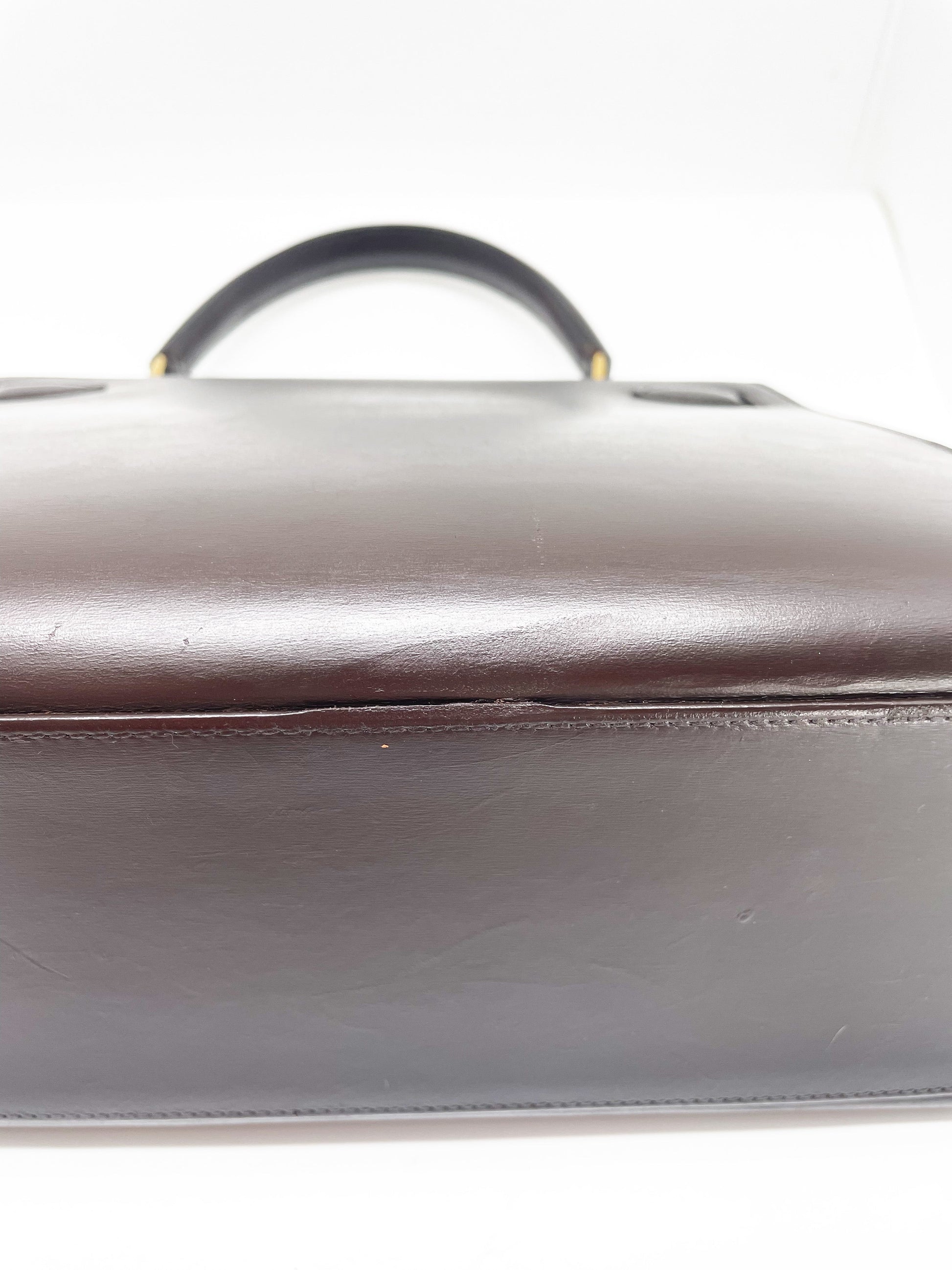 Sac Hermès Kelly 28 SELLIER chocolat en cuir box - Soline