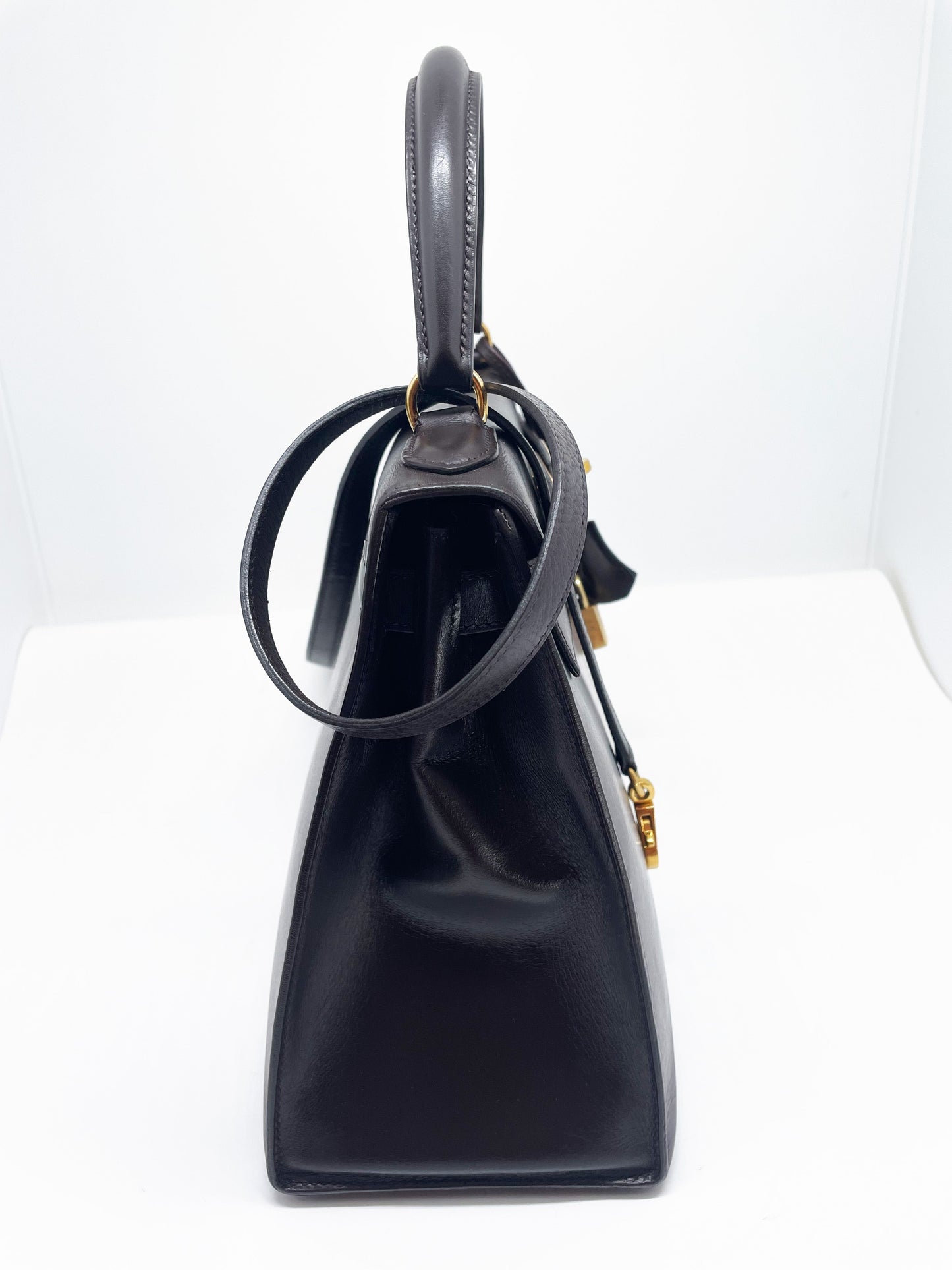 Sac Hermès Kelly 28 SELLIER chocolat en cuir box - Soline