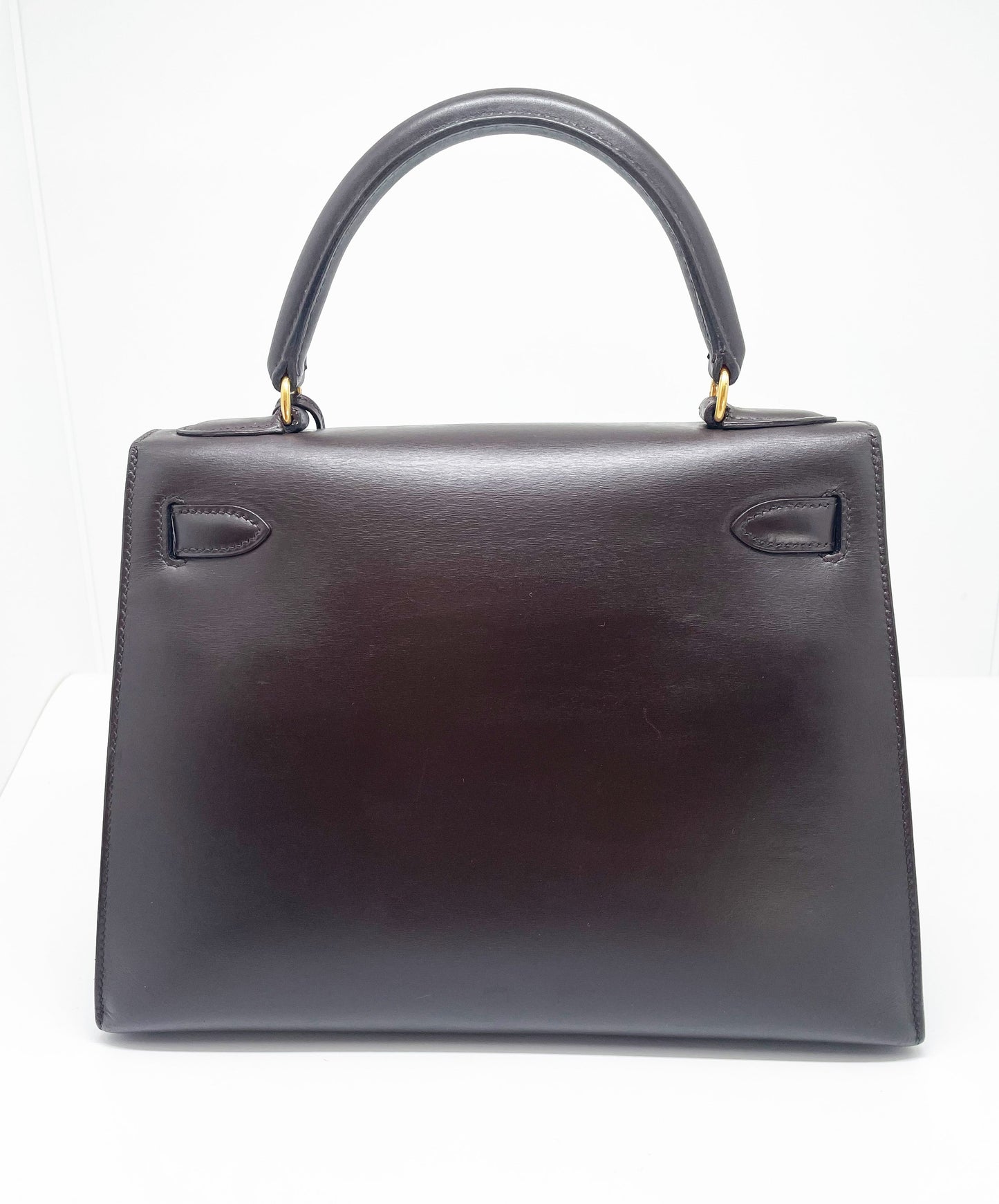 Sac Hermès Kelly 28 SELLIER chocolat en cuir box - Soline