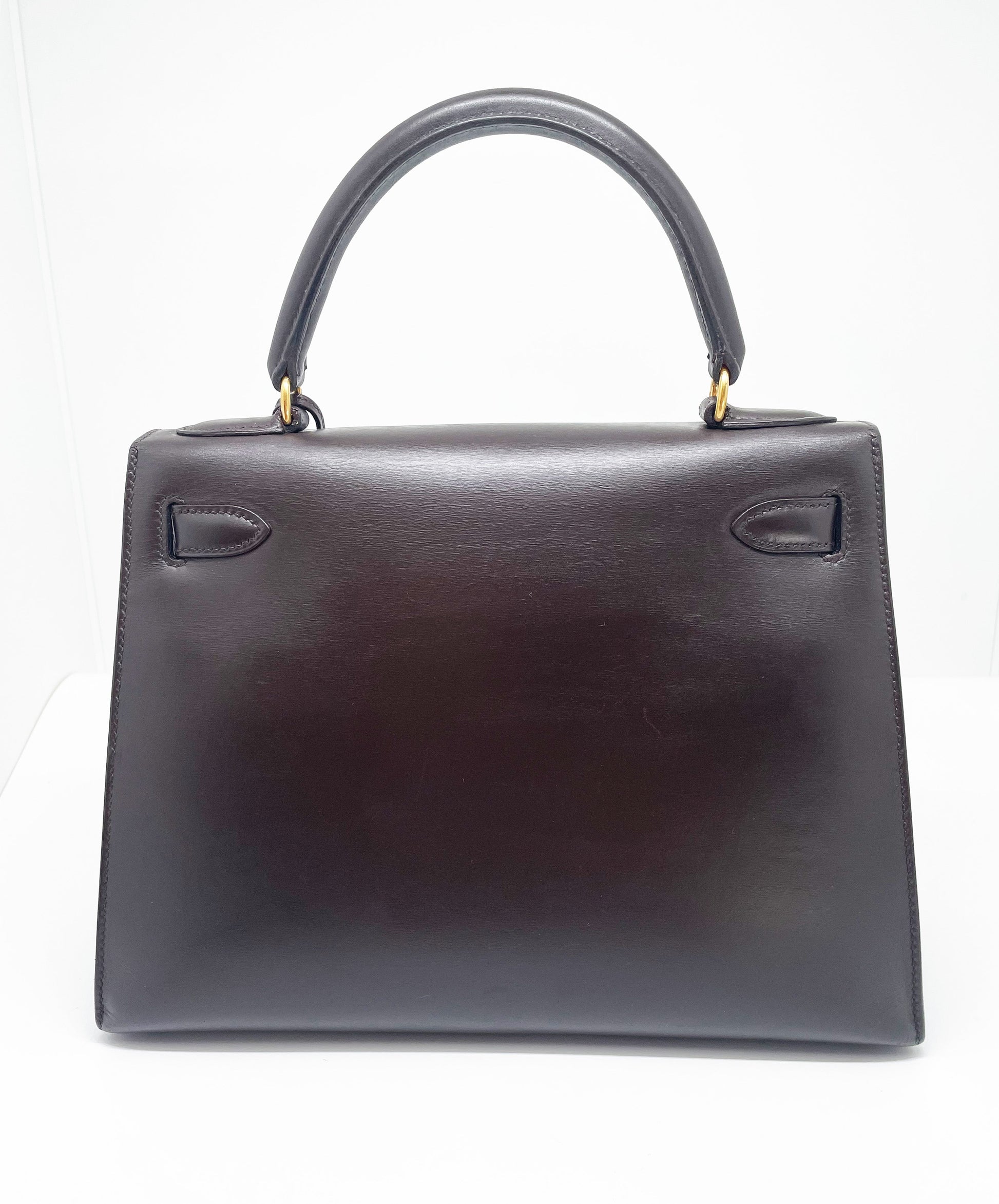 Sac Hermès Kelly 28 SELLIER chocolat en cuir box - Soline
