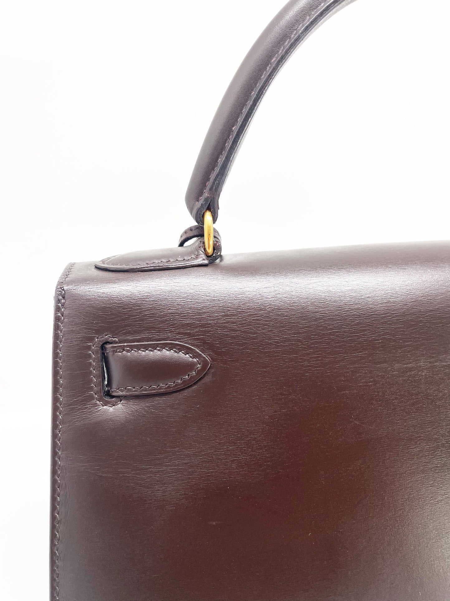 Sac Hermès Kelly 28 SELLIER chocolat en cuir box - Soline