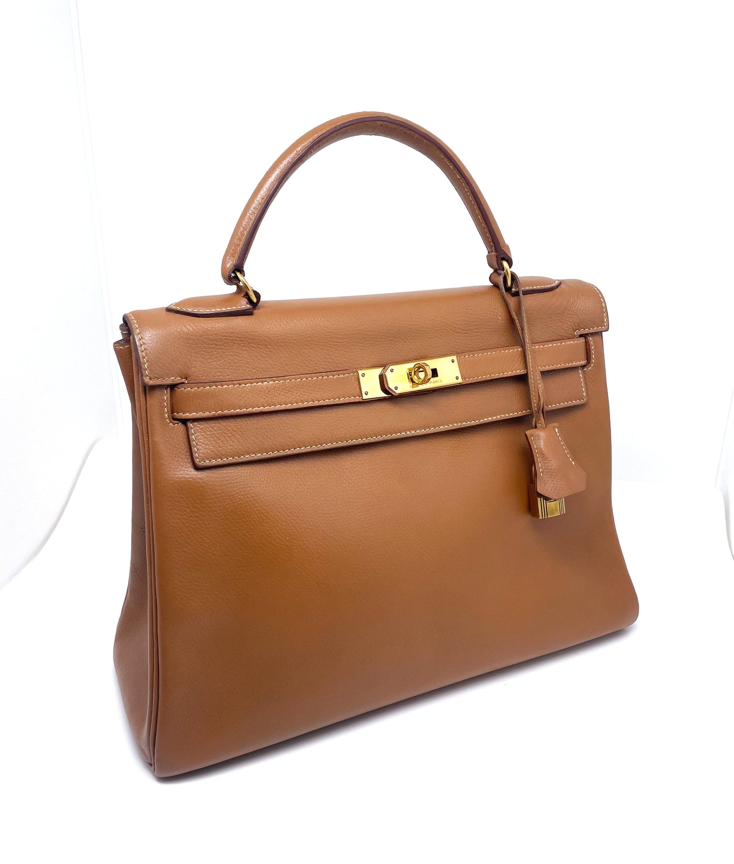 Sac Hermès Kelly 32 cm en cuir courchevel gold - Soline