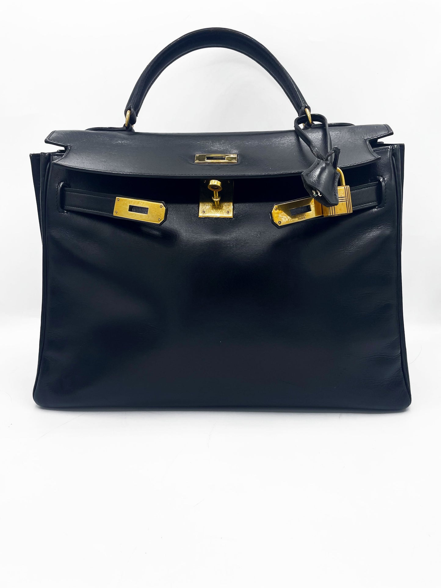 Sac Hermès Kelly 32 en cuir de box noir - Soline