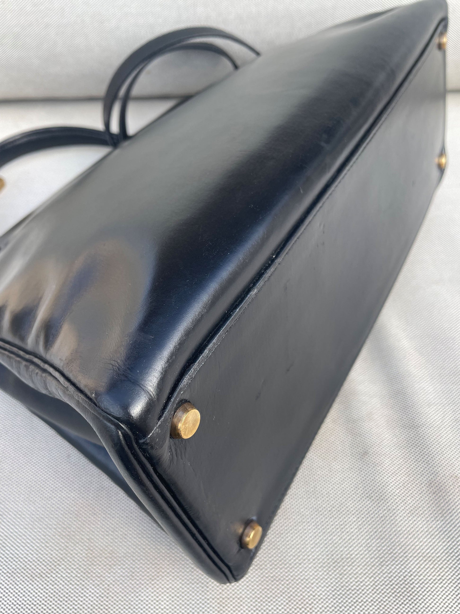 Sac Hermès Kelly 32 en cuir de box noir - Soline