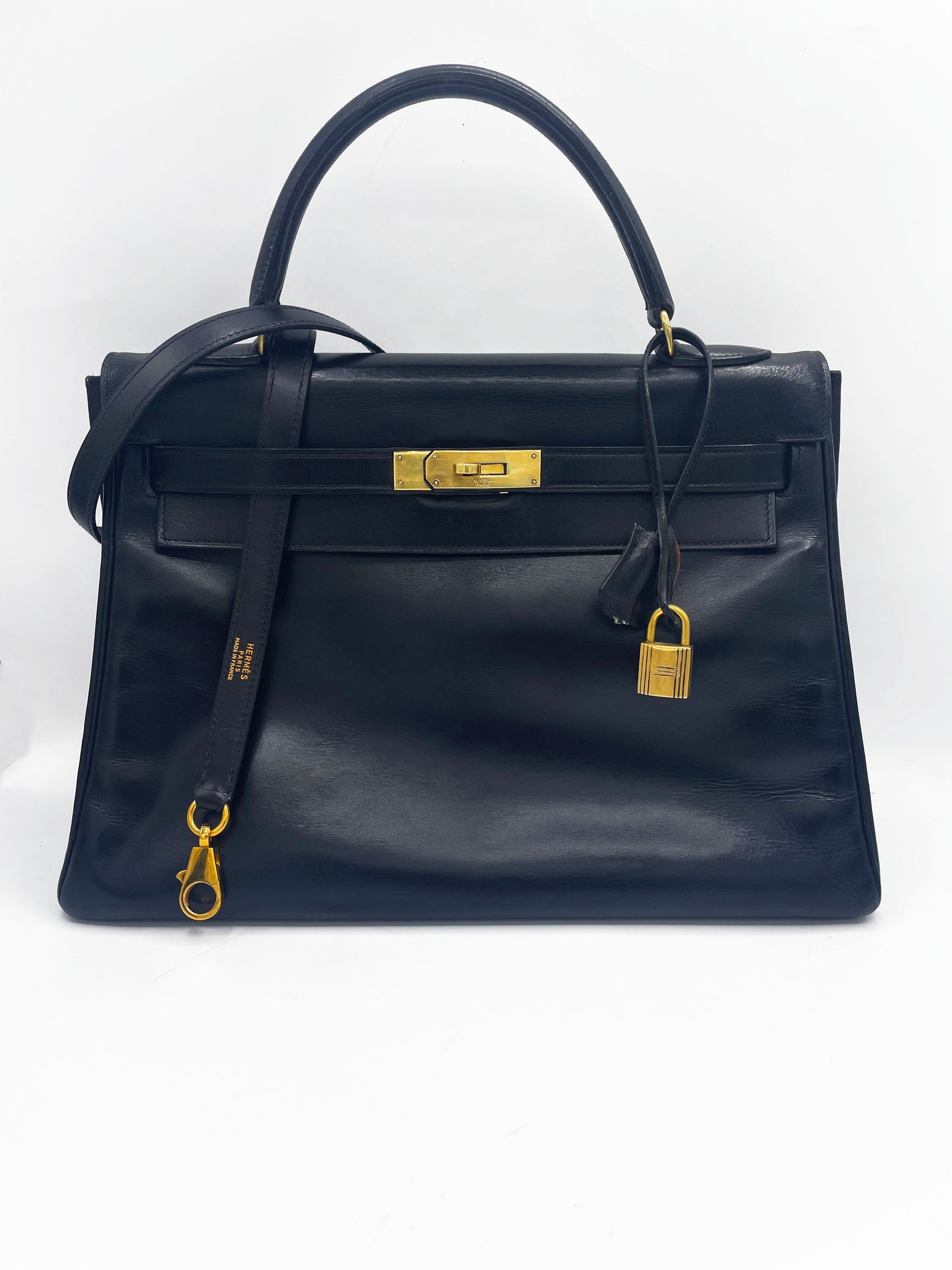 Sac Hermès Kelly 32 en cuir de box noir - Soline
