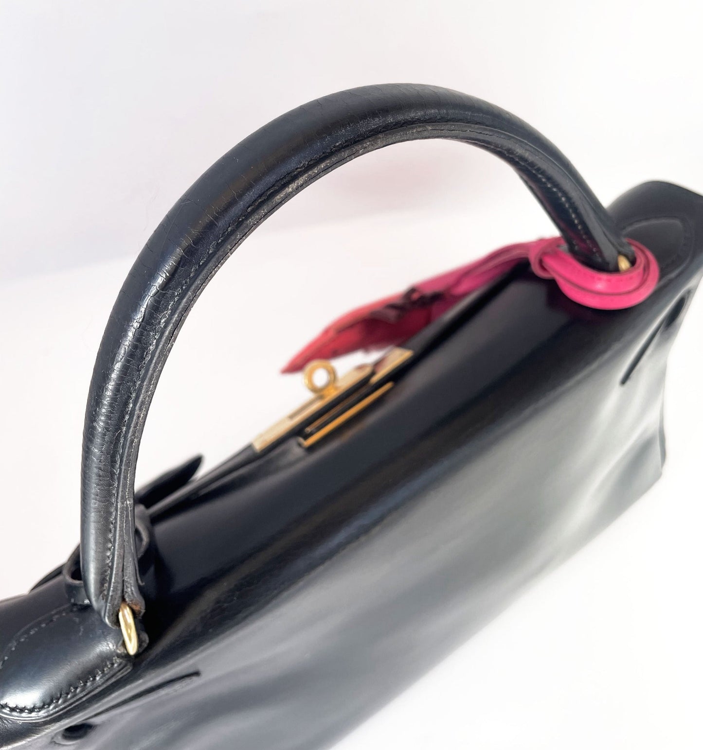 Sac Hermès kelly cuir de box noir 28 cm - Soline