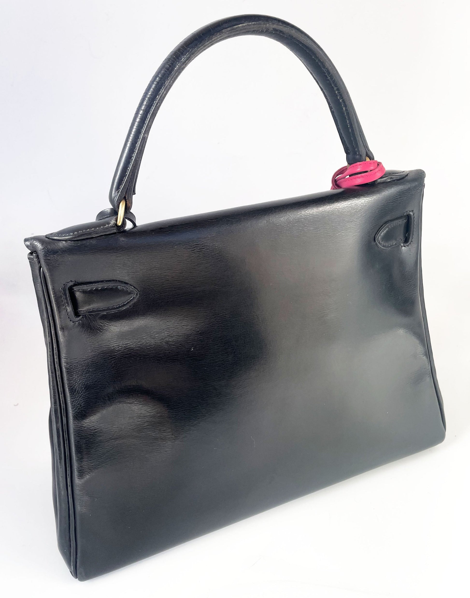 Sac Hermès kelly cuir de box noir 28 cm - Soline