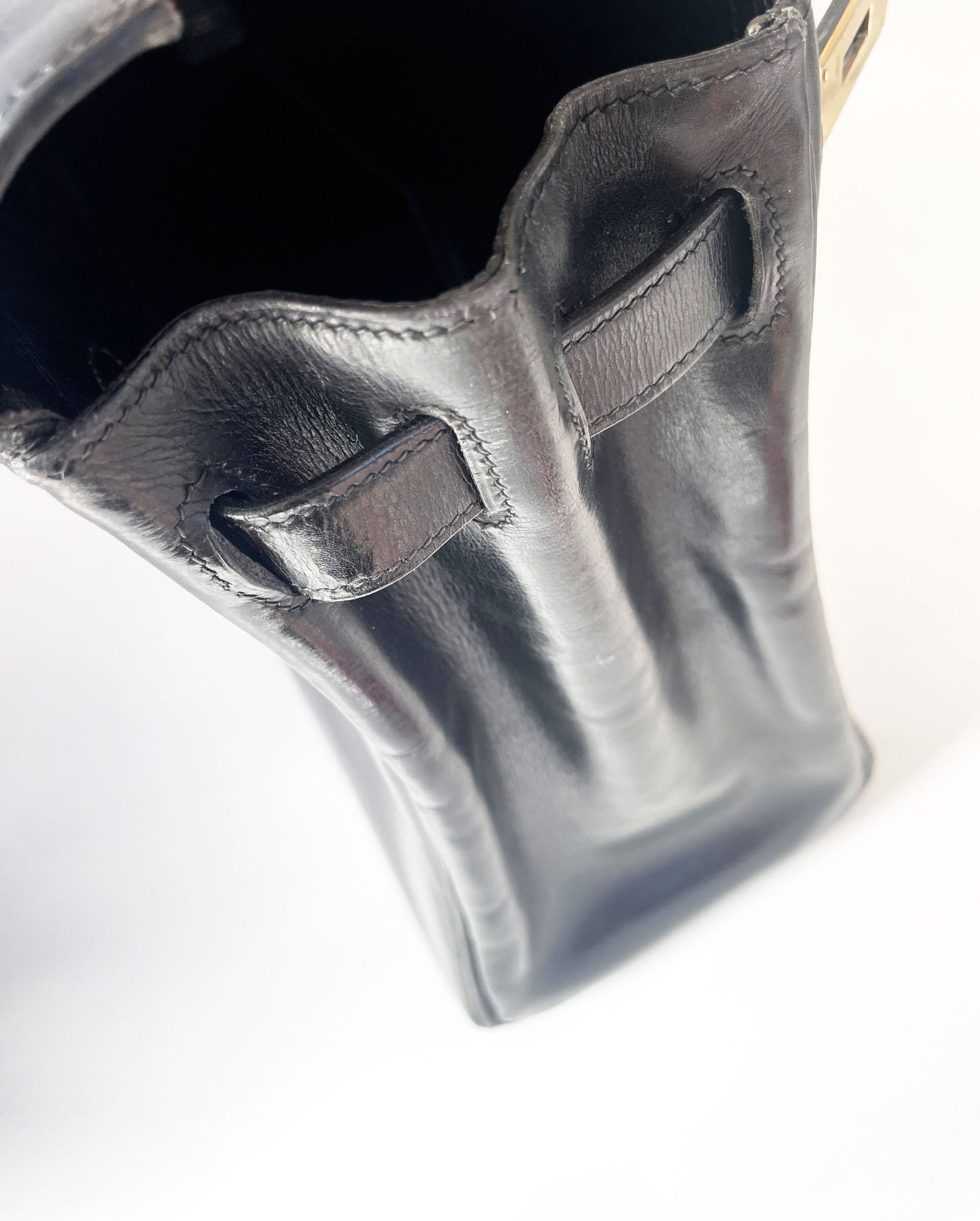 Sac Hermès kelly cuir de box noir 28 cm - Soline