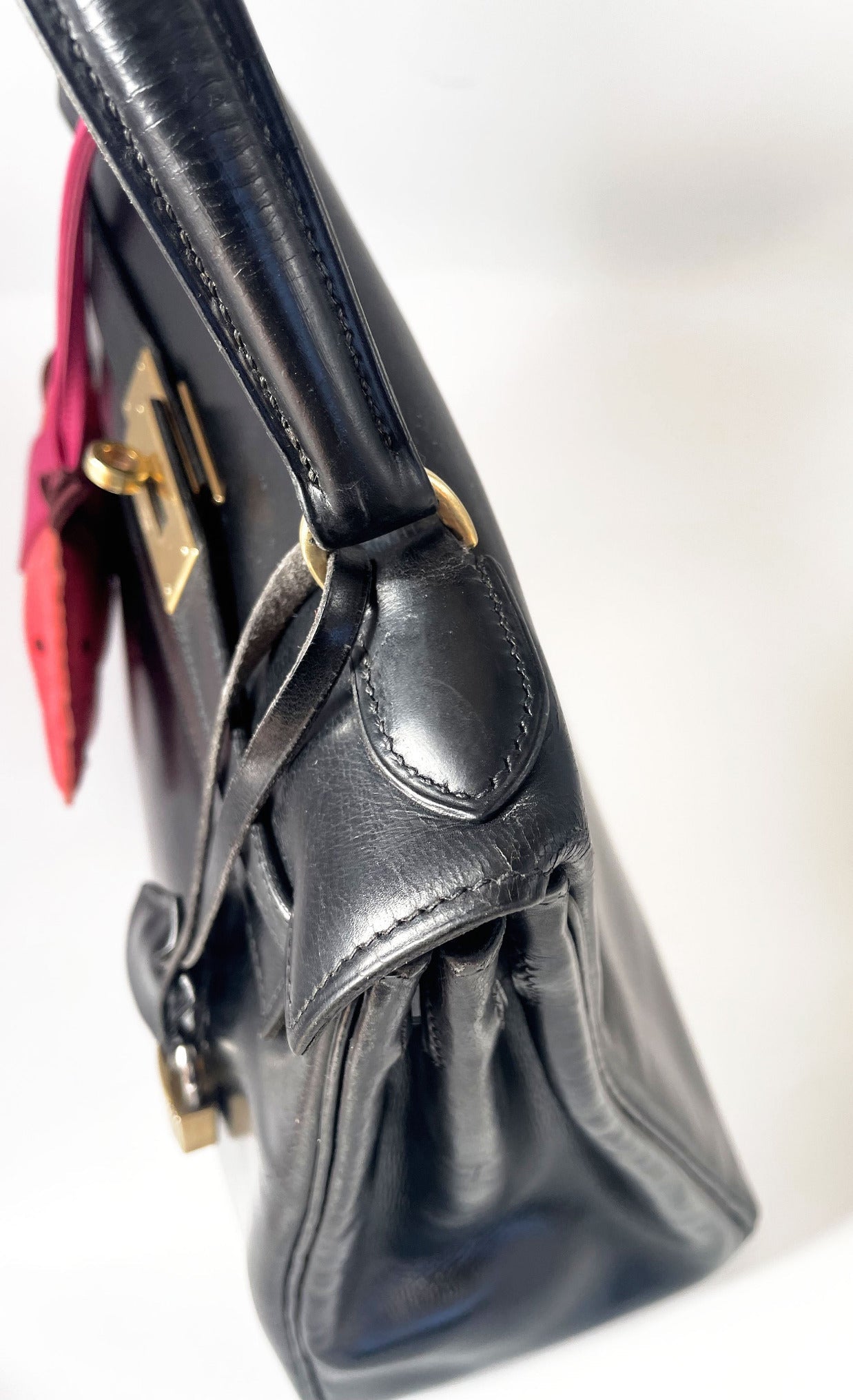 Sac Hermès kelly cuir de box noir 28 cm - Soline