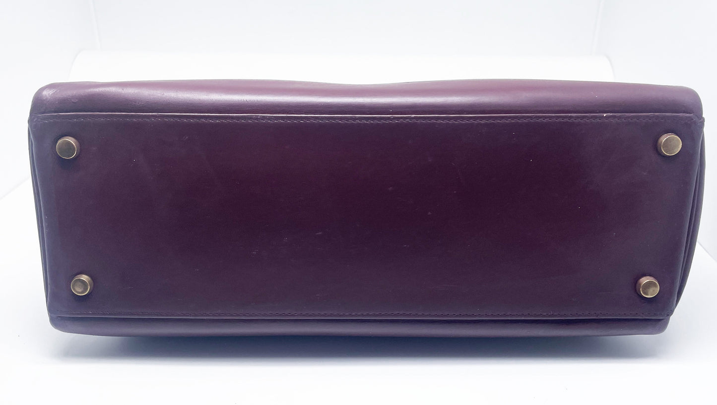 Sac Hermès Kelly retourné en cuir de box 32 cm Bordeaux - Soline