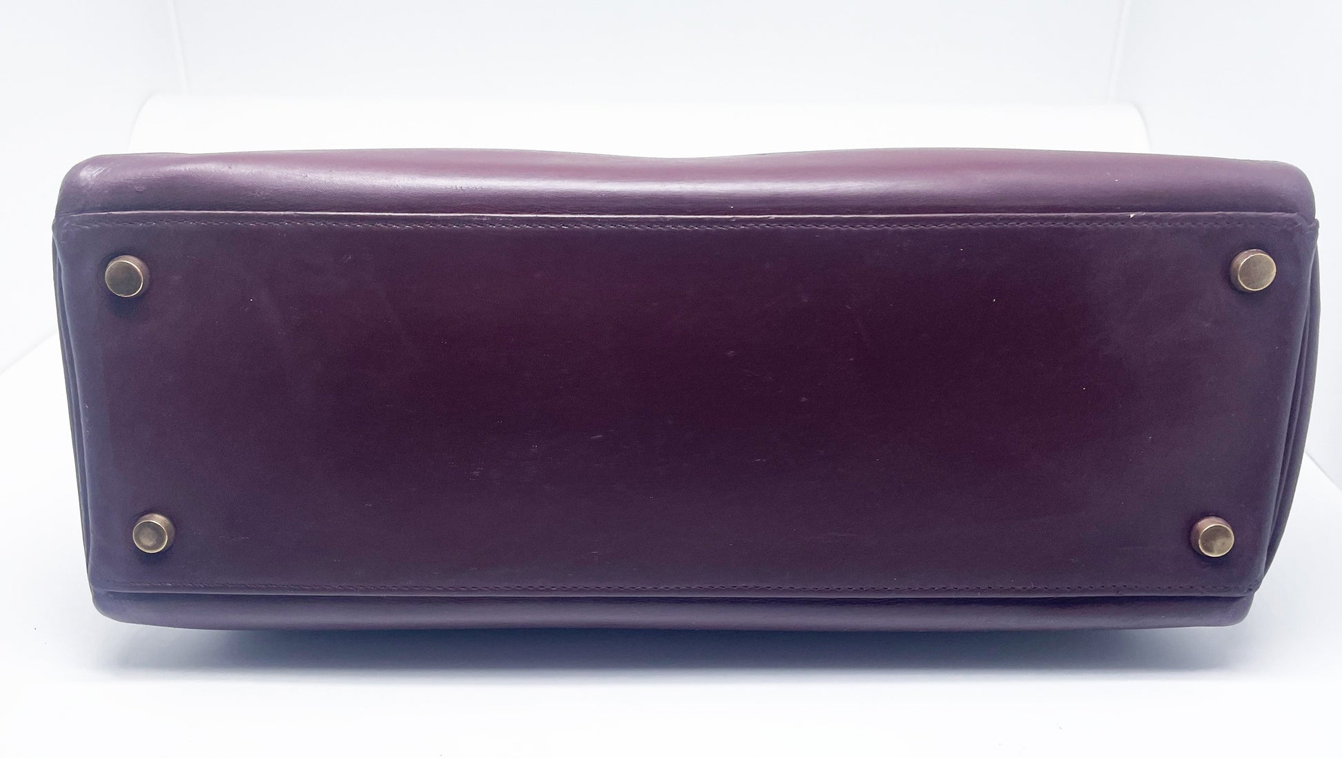 Sac Hermès Kelly retourné en cuir de box 32 cm Bordeaux - Soline