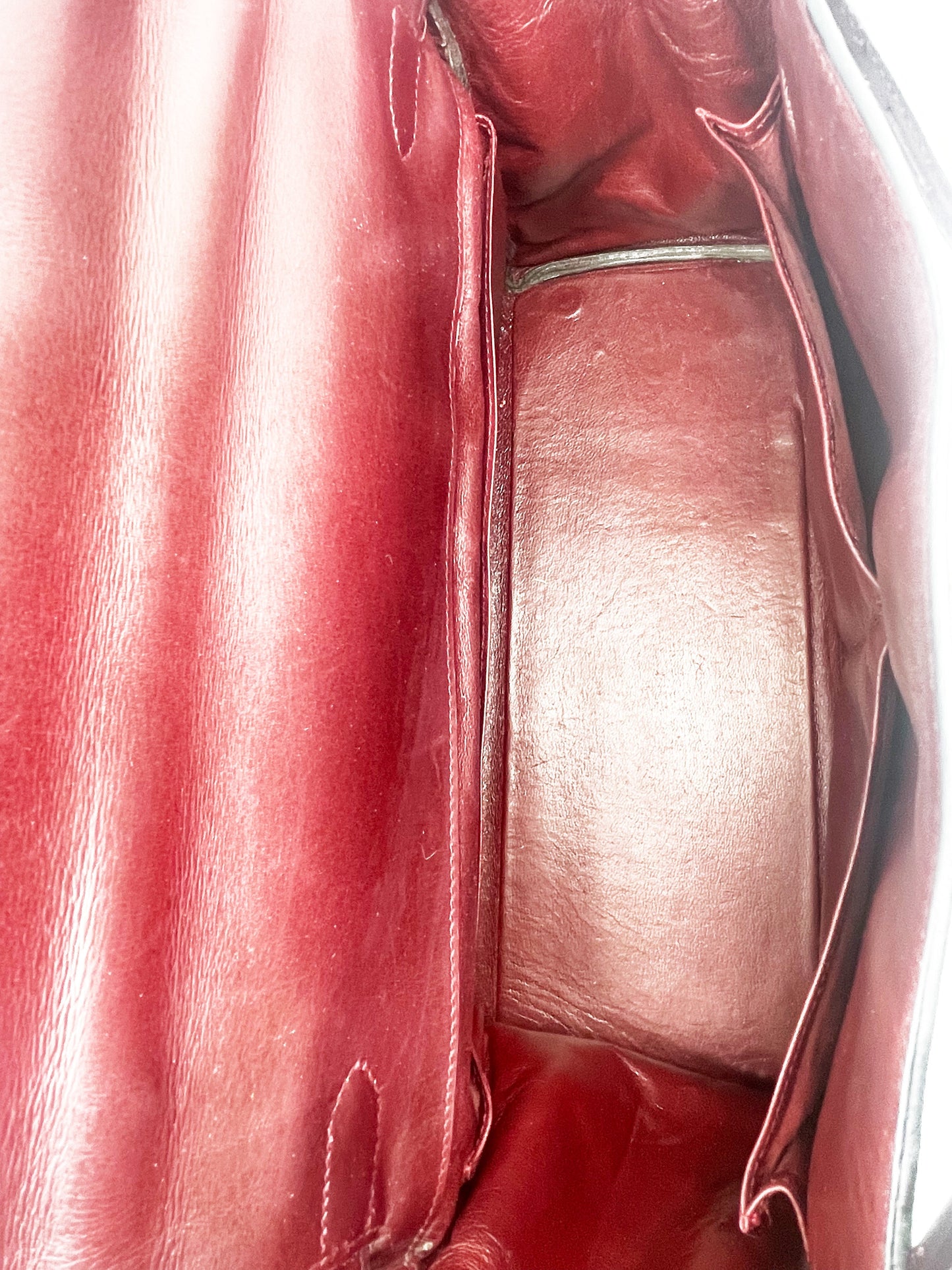 Sac Hermès Kelly retourné en cuir de box 32 cm Bordeaux - Soline