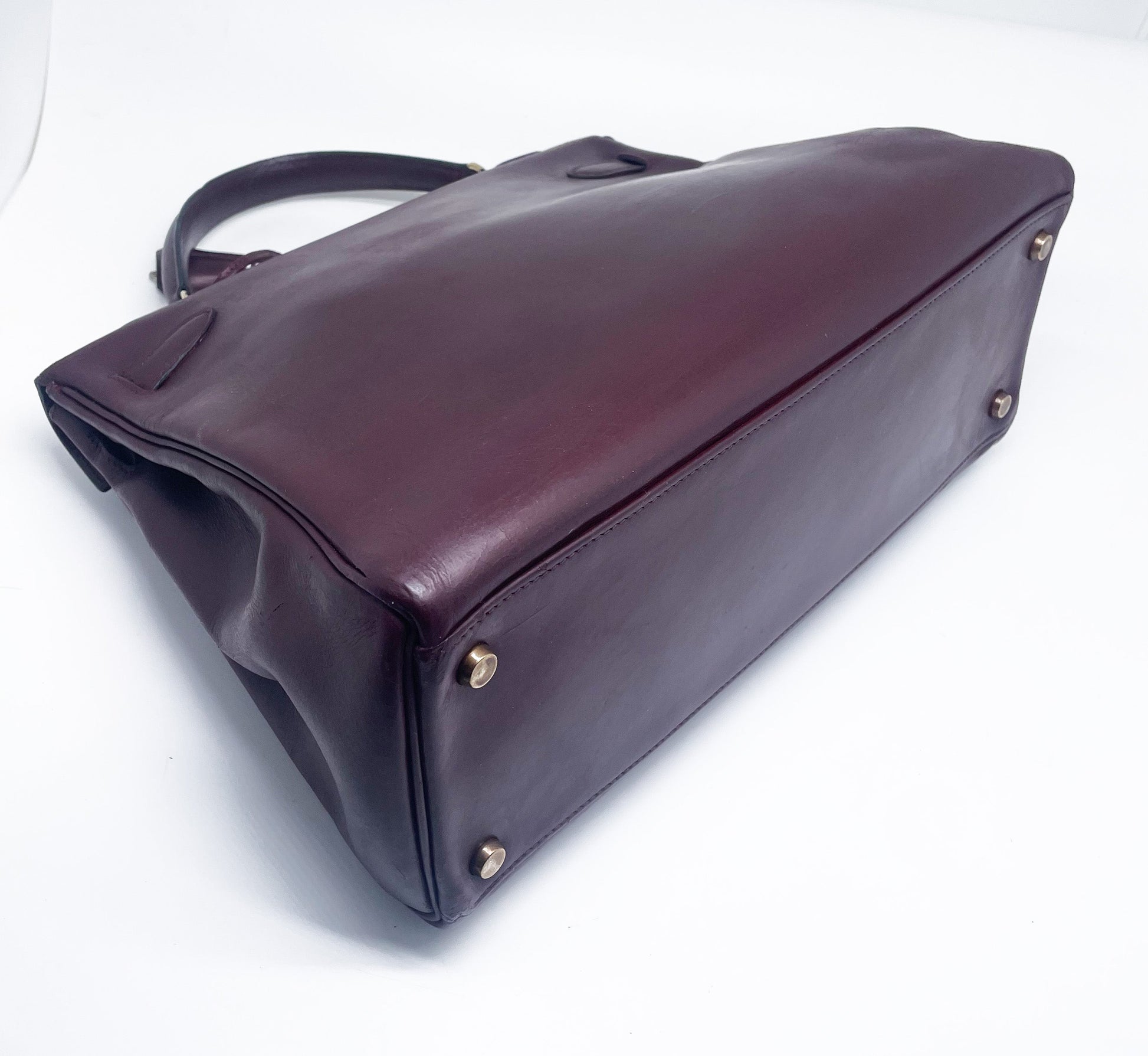 Sac Hermès Kelly retourné en cuir de box 32 cm Bordeaux - Soline