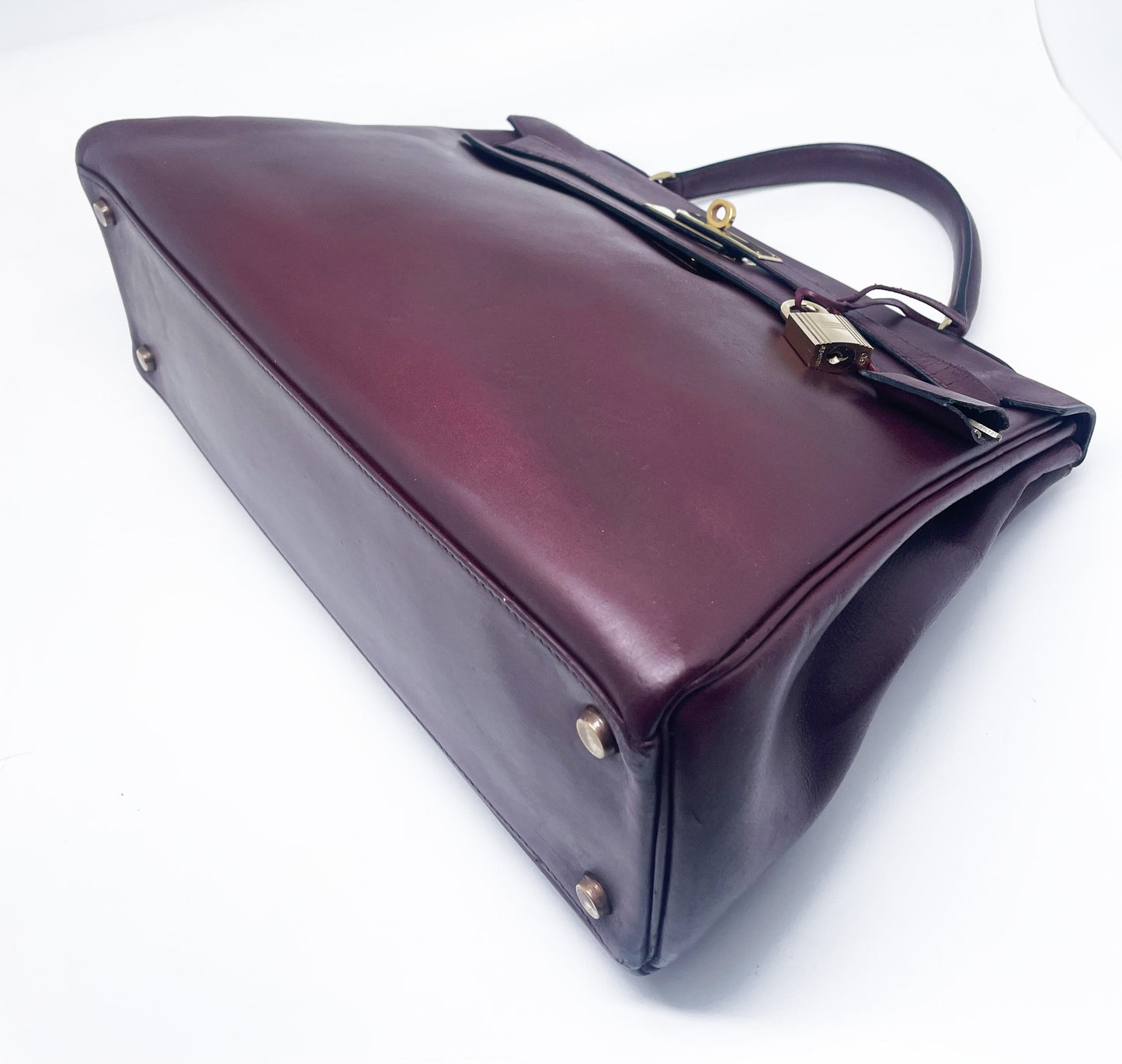 Sac Hermès Kelly retourné en cuir de box 32 cm Bordeaux - Soline