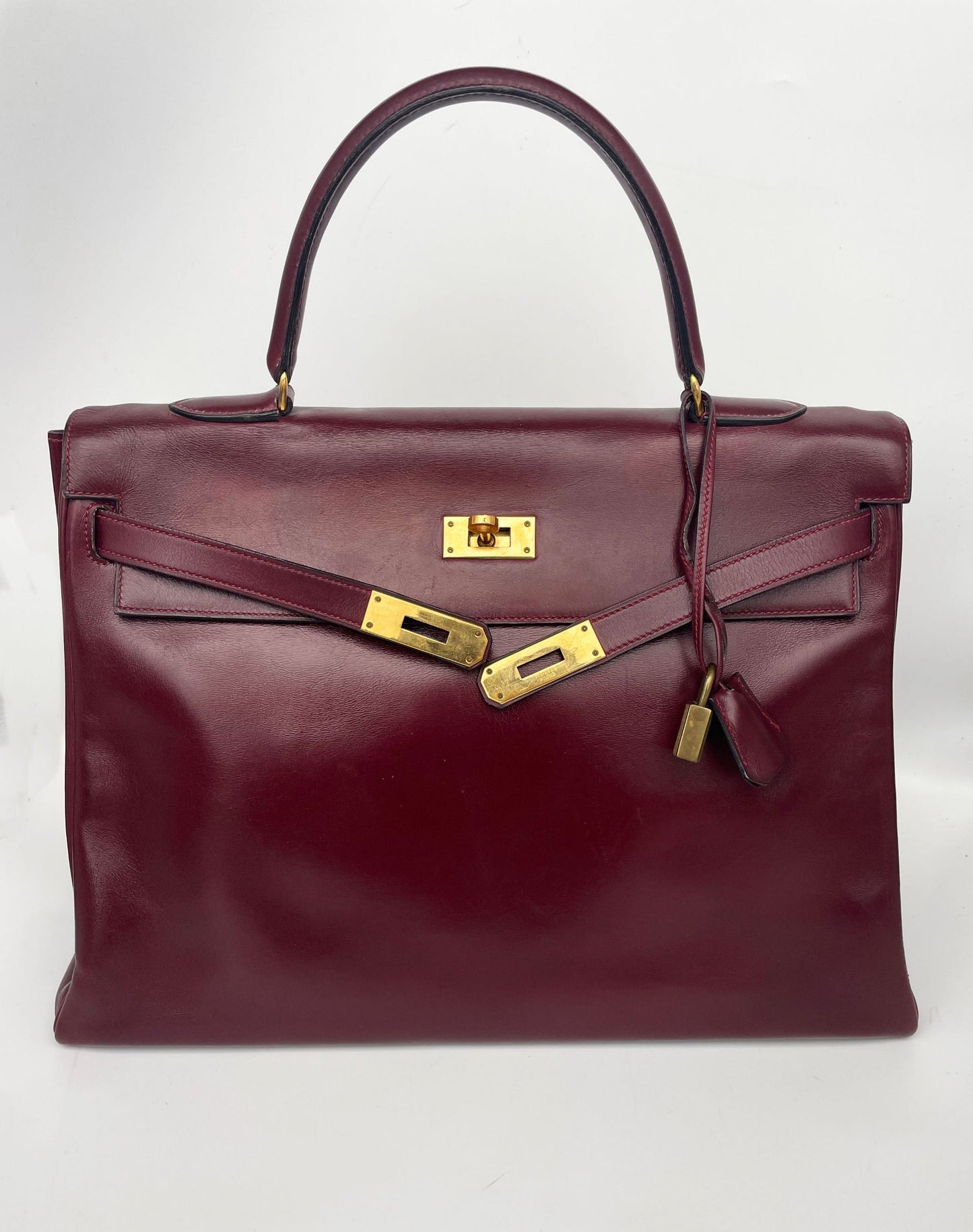 Sac Hermès Kelly rouge H en cuir de box 35 cm - Soline