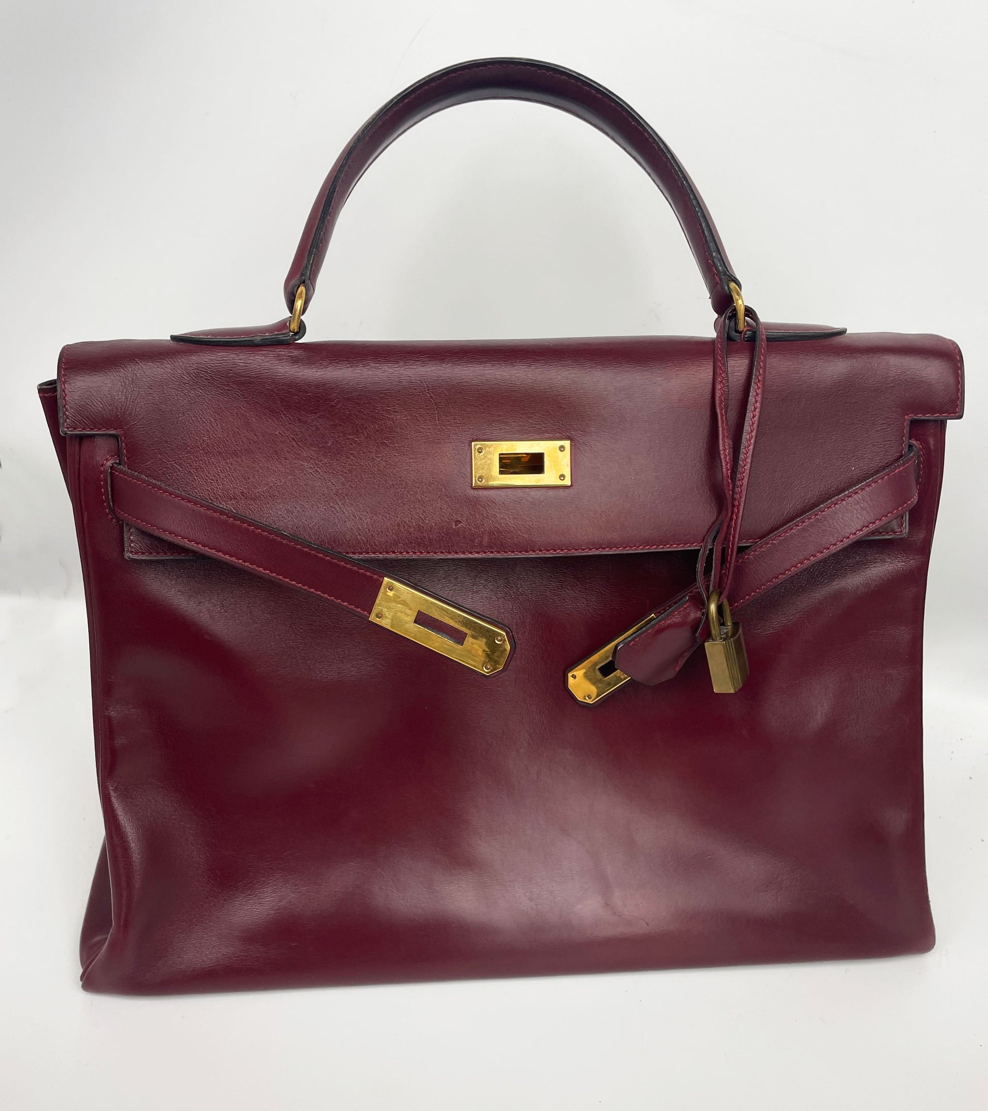 Sac Hermès Kelly rouge H en cuir de box 35 cm - Soline