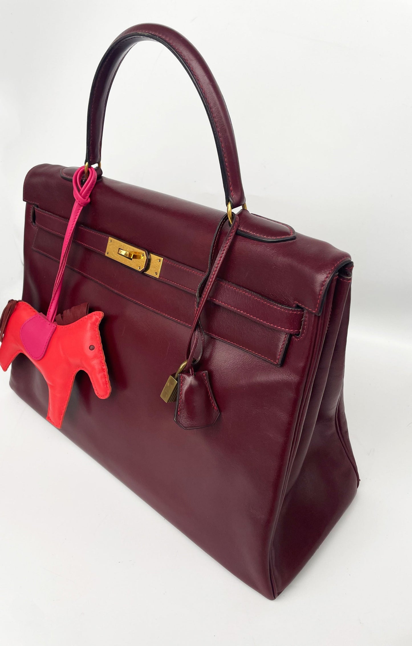 Sac Hermès Kelly rouge H en cuir de box 35 cm - Soline