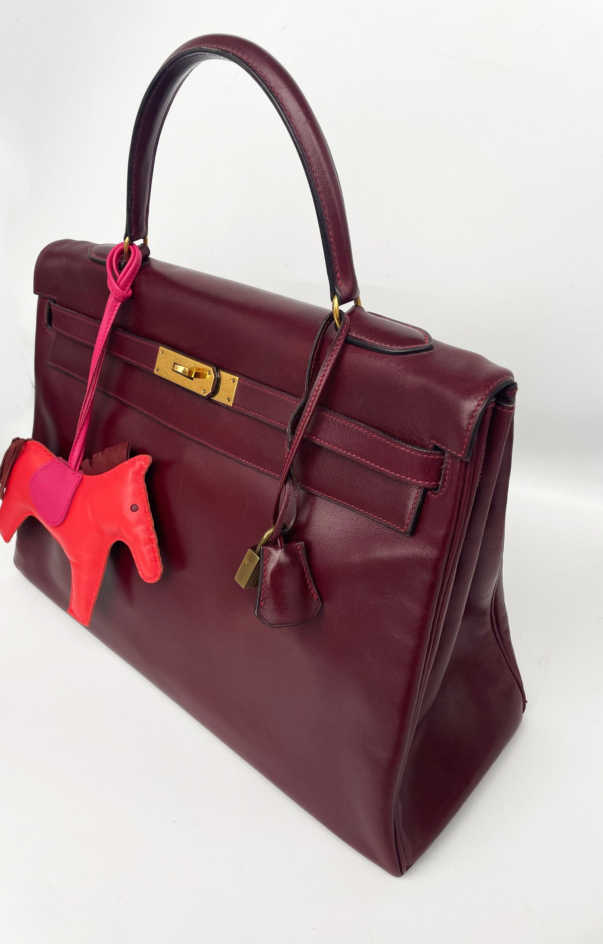 Sac Hermès Kelly rouge H en cuir de box 35 cm - Soline