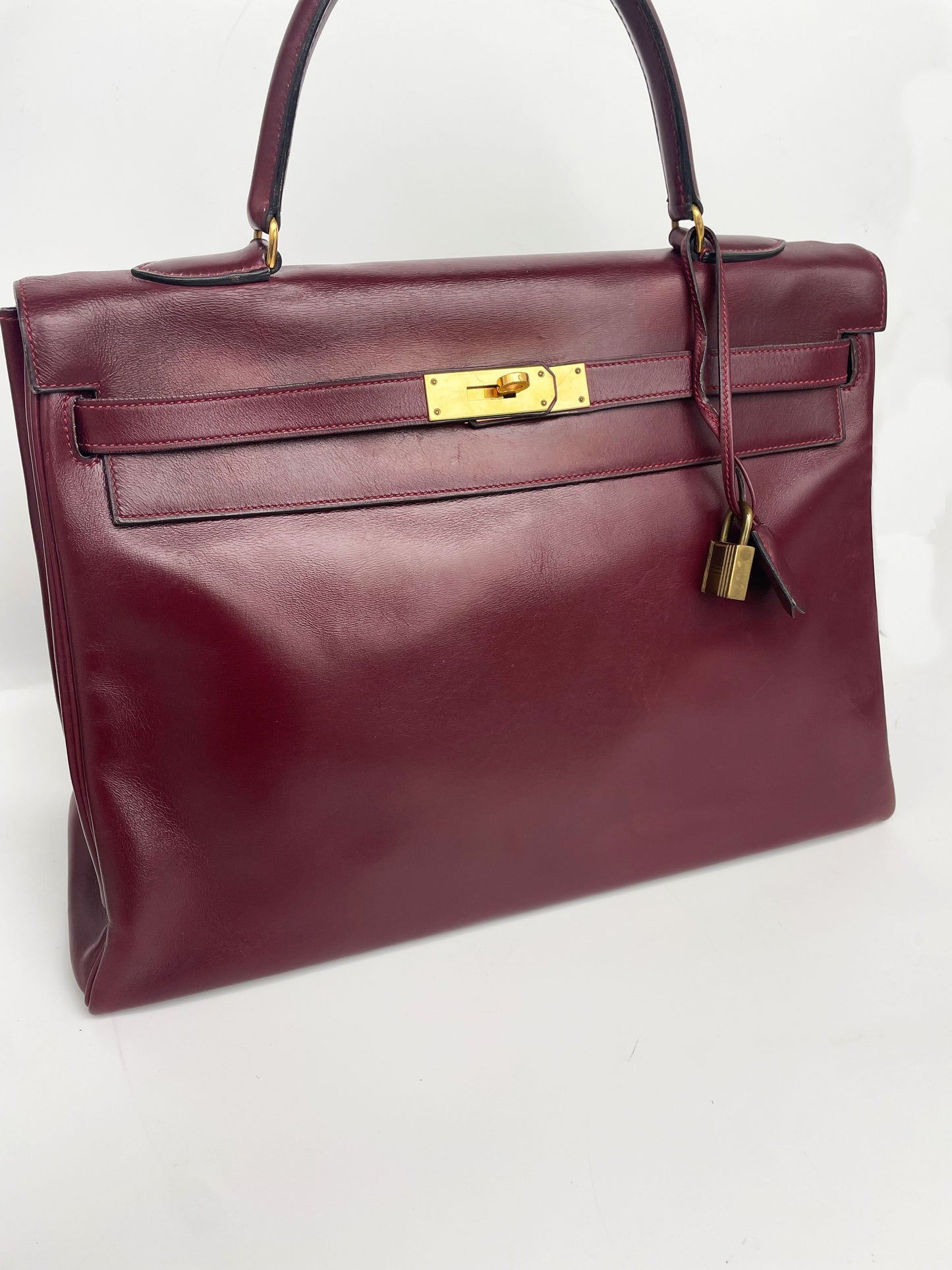Sac Hermès Kelly rouge H en cuir de box 35 cm - Soline