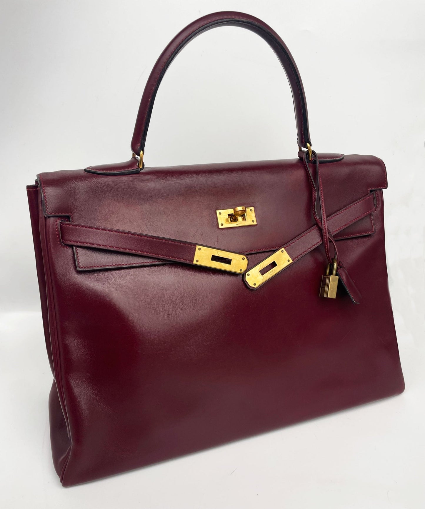 Sac Hermès Kelly rouge H en cuir de box 35 cm - Soline