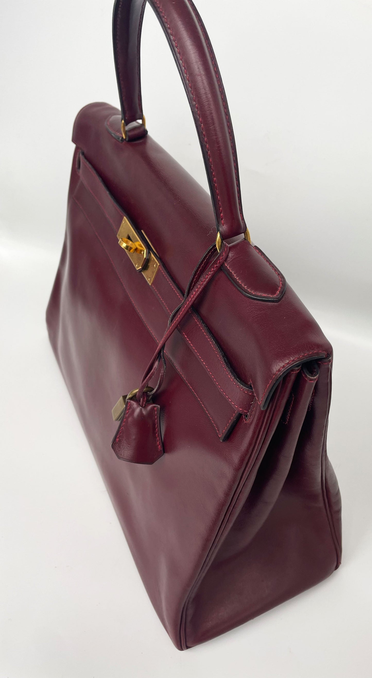 Sac Hermès Kelly rouge H en cuir de box 35 cm - Soline