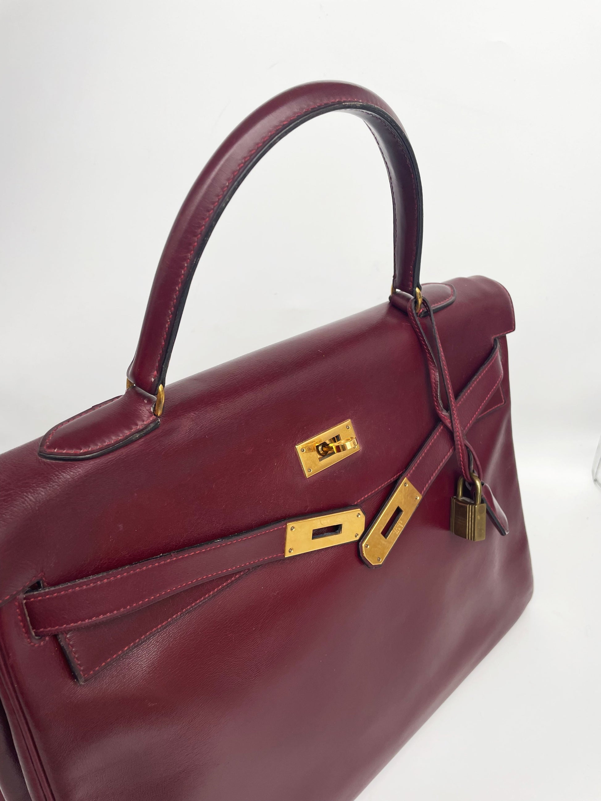 Sac Hermès Kelly rouge H en cuir de box 35 cm - Soline